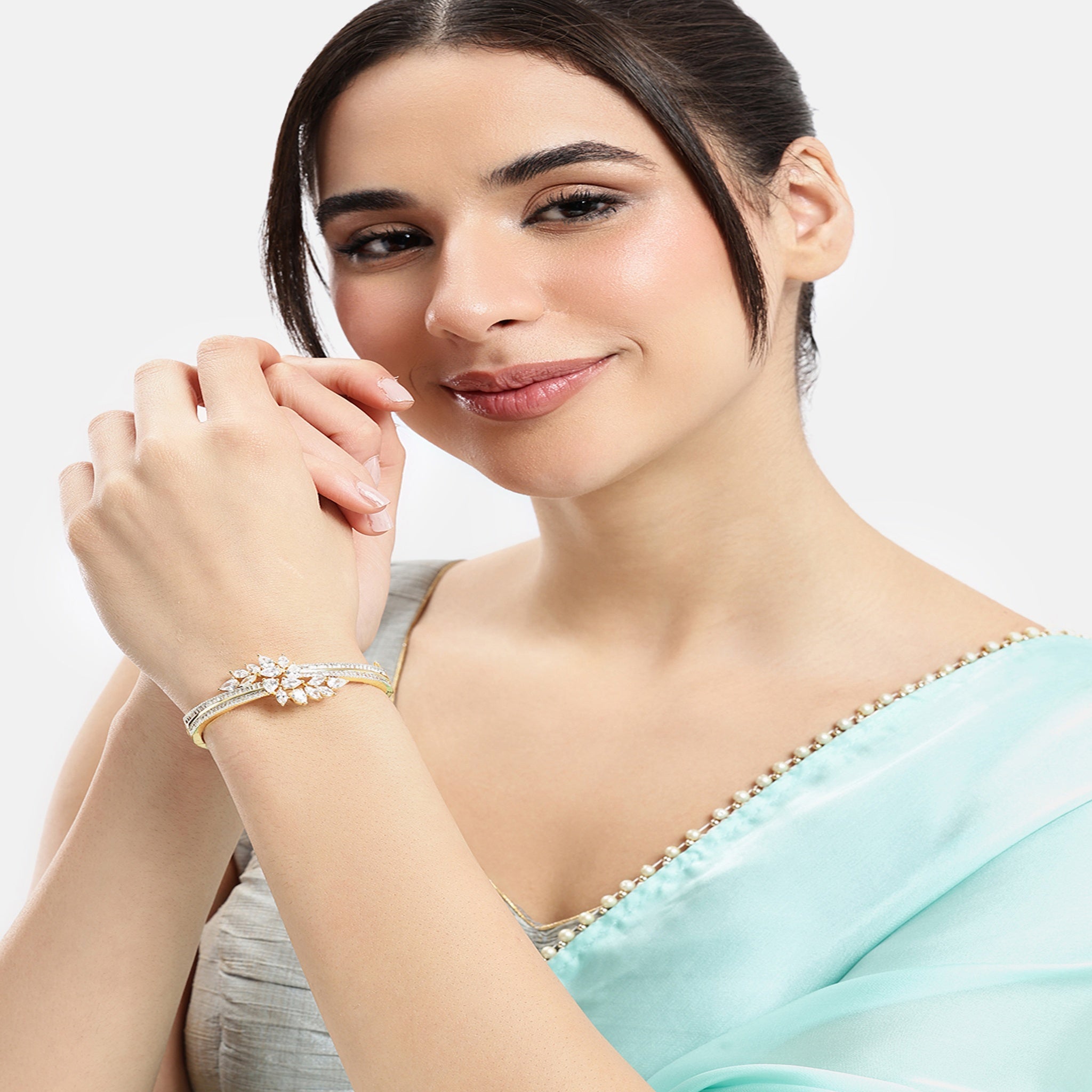 Women Cubic Zirconia Gold-Plated Kada Bracelet