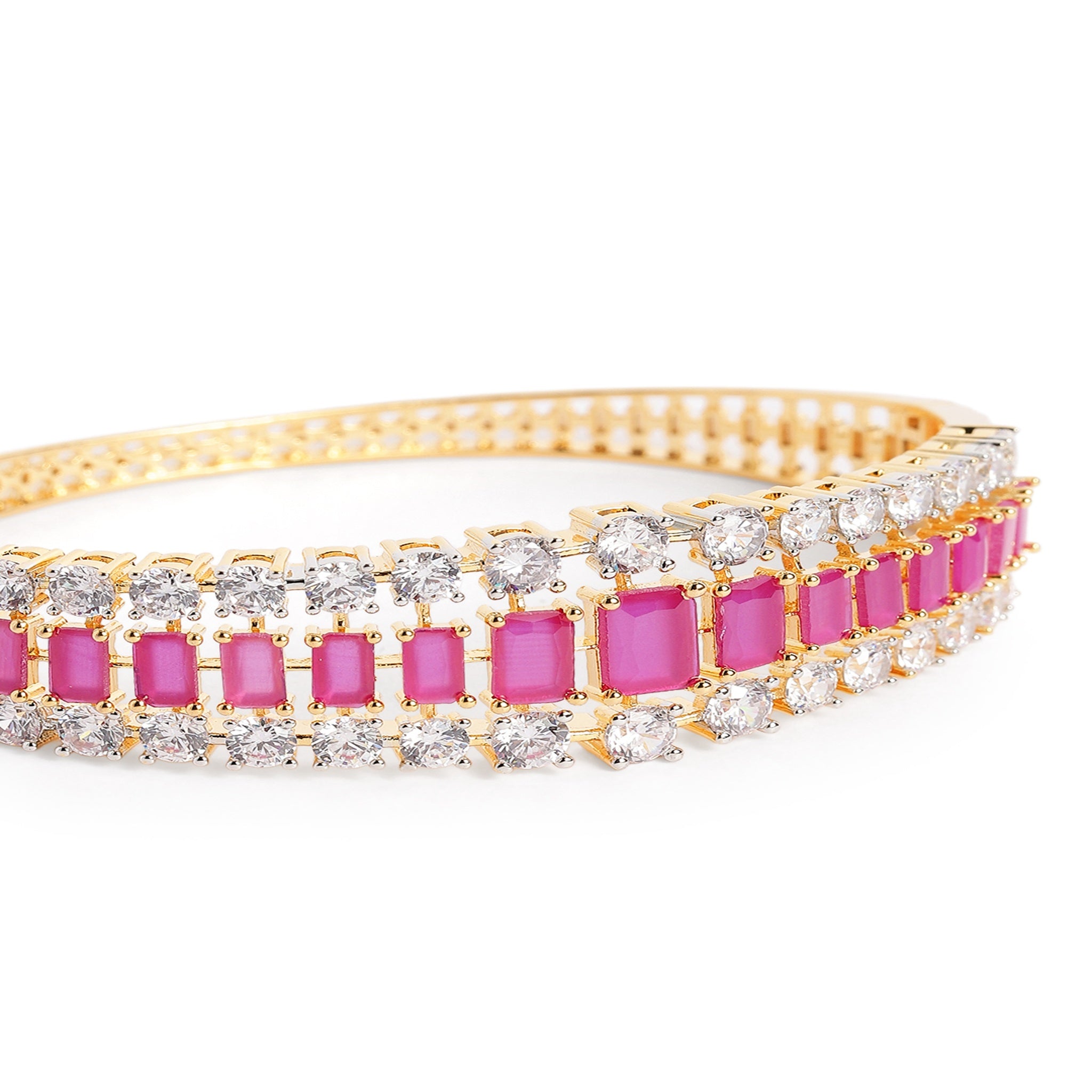 Women Cubic Zirconia Gold-Plated Kada Bracelet