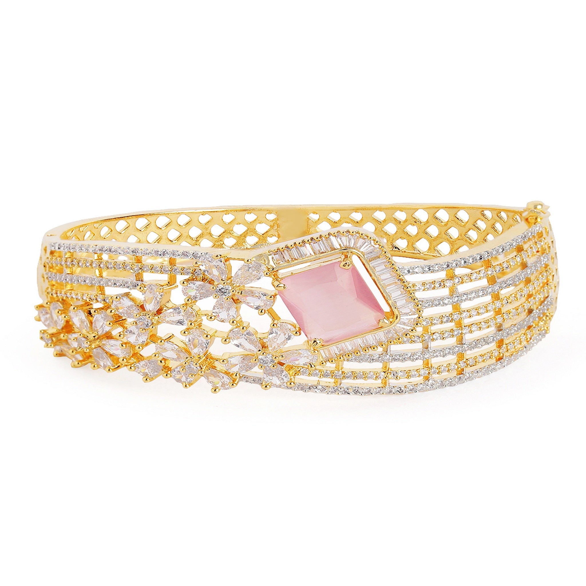 Women Gold-Plated Cubic Zirconia Studded Kada Bracelet