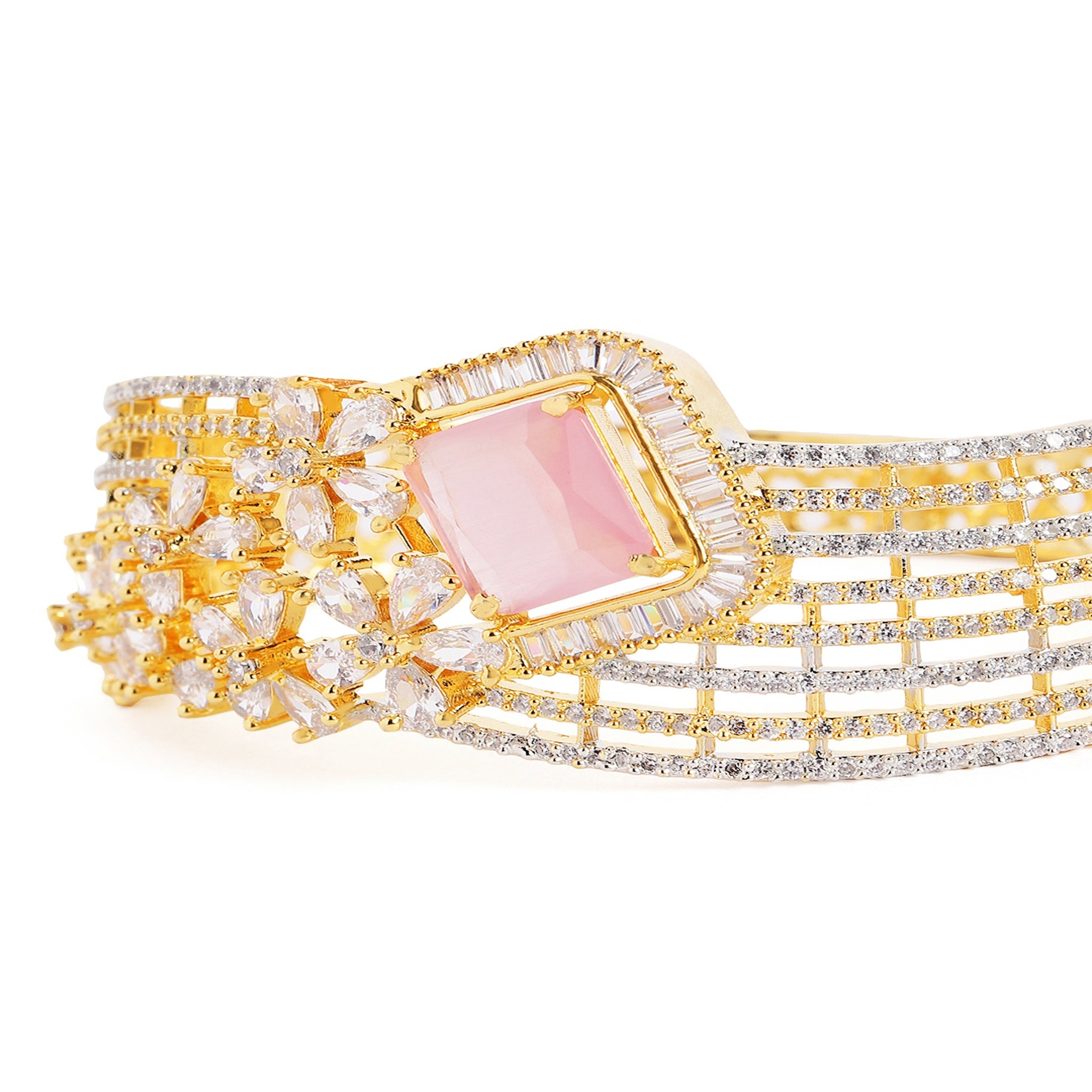 Women Gold-Plated Cubic Zirconia Studded Kada Bracelet