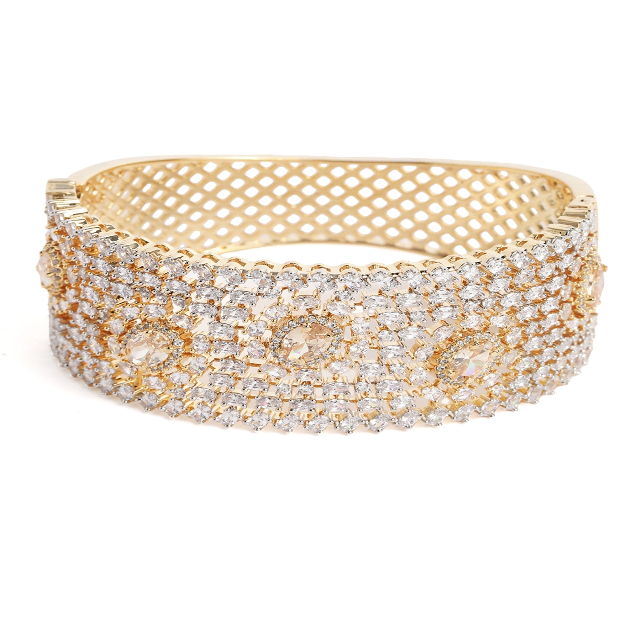 Women Cubic Zirconia Gold-Plated Kada Bracelet