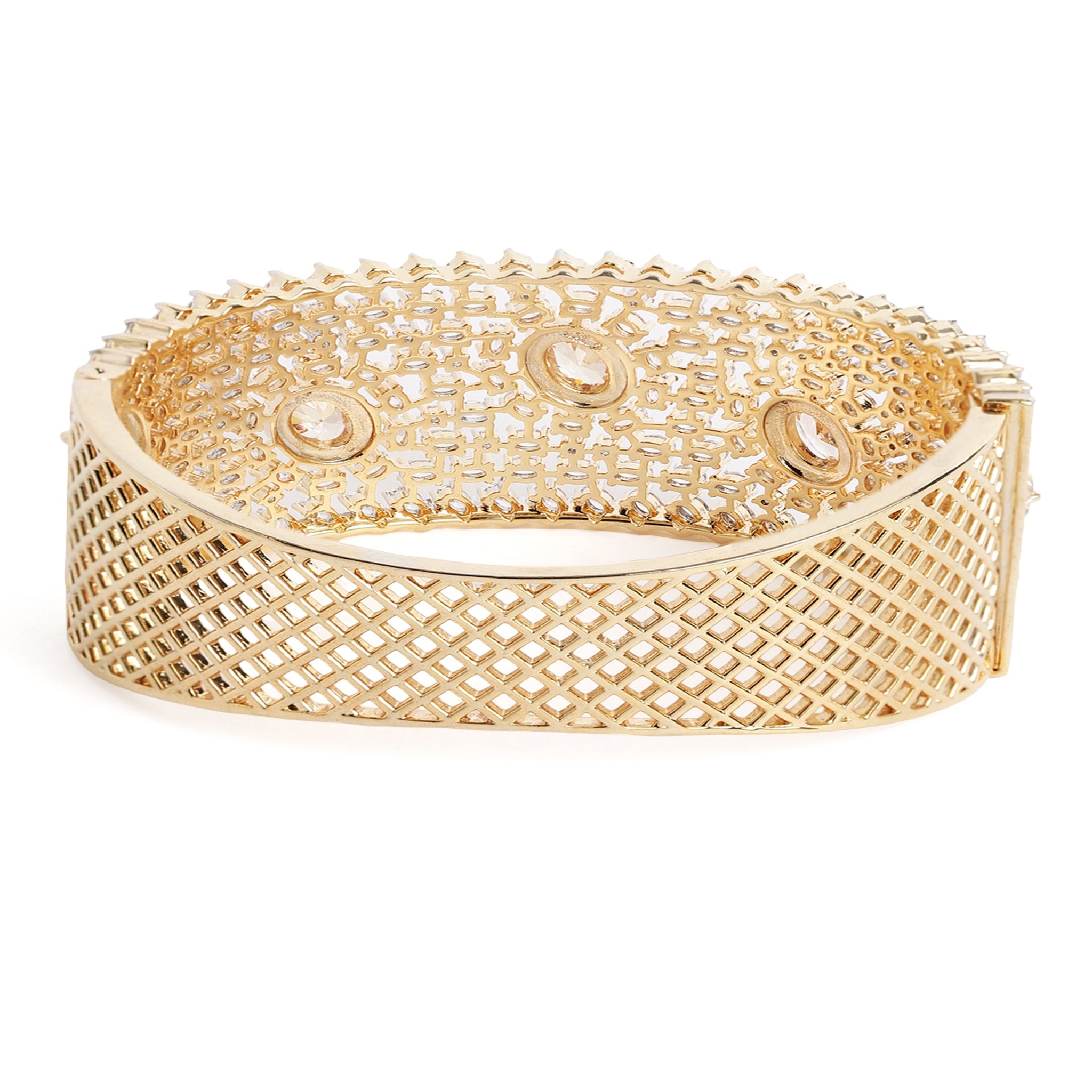 Women Cubic Zirconia Gold-Plated Kada Bracelet