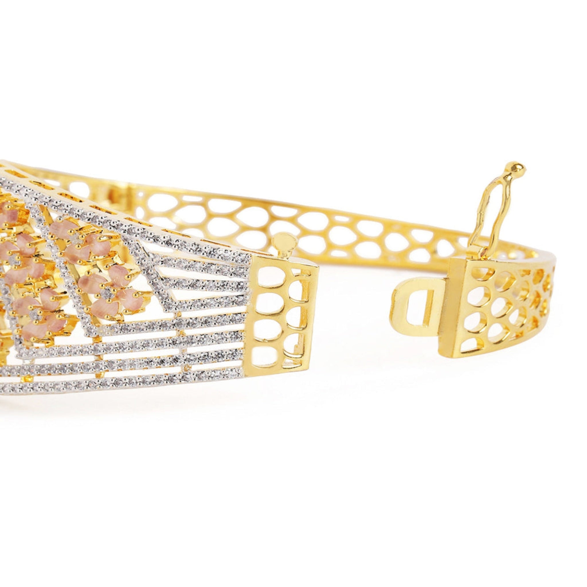 Women Gold-Plated Cubic Zirconia Studded Kada Bracelet