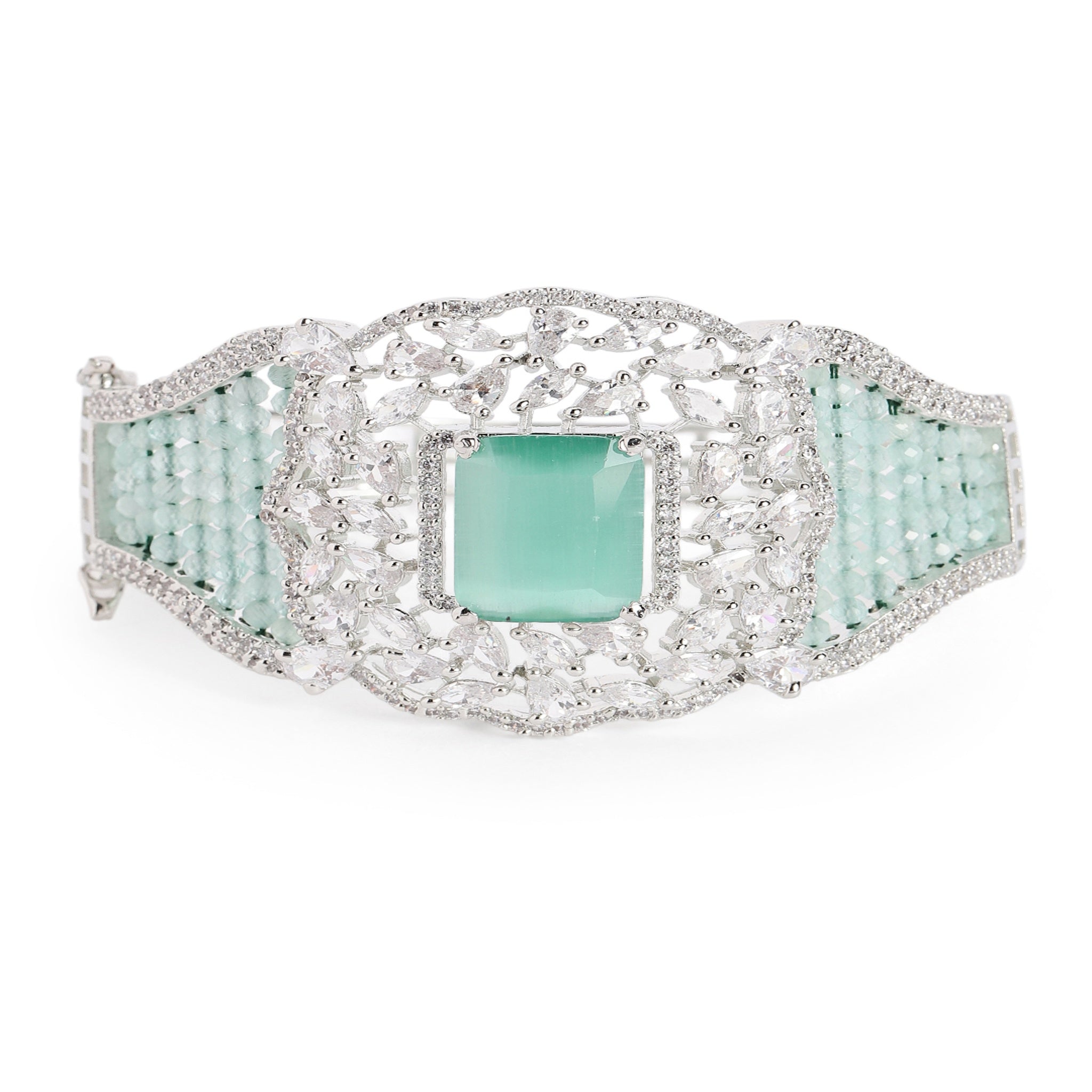 Women Cubic Zirconia Rhodium-Plated Kada Bracelet
