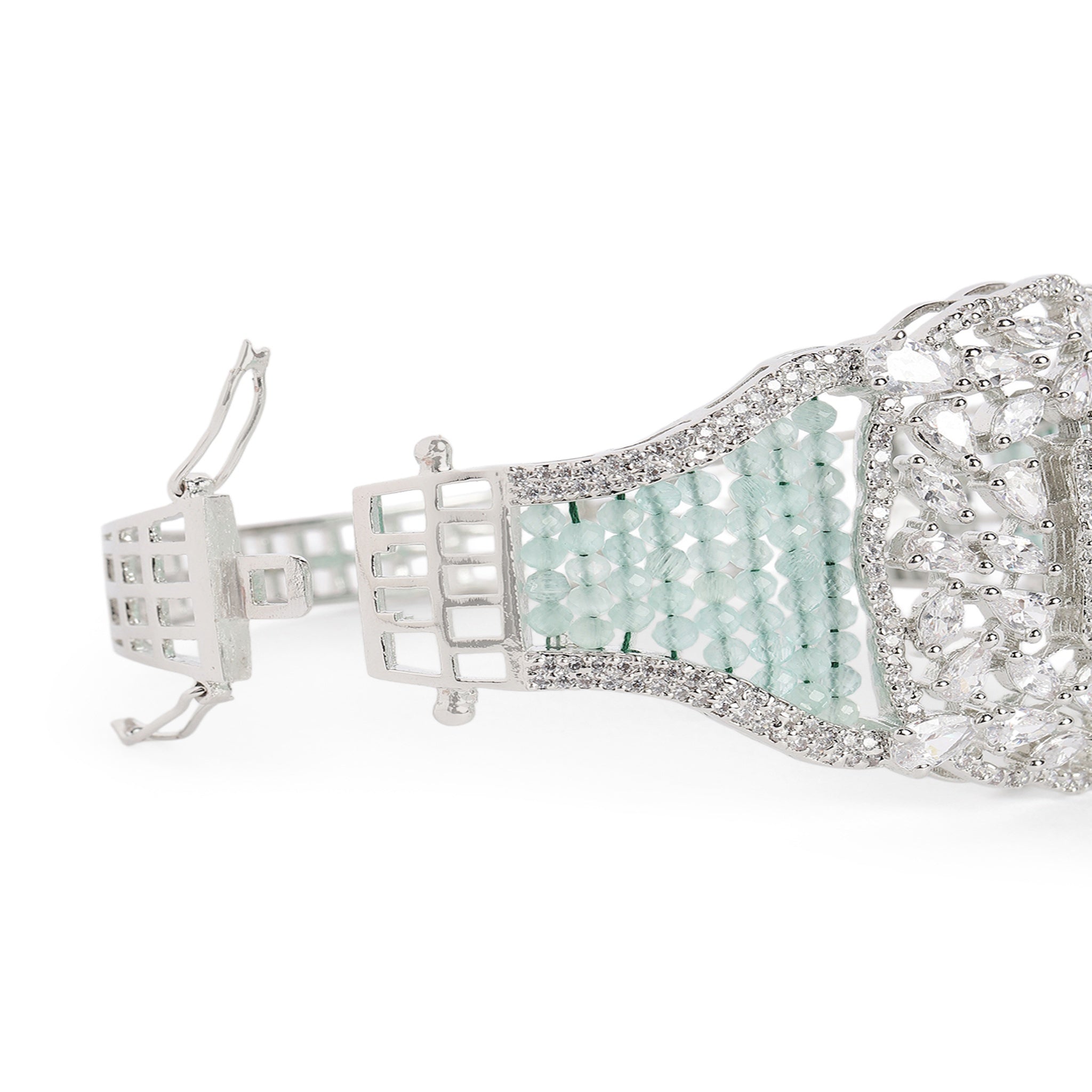 Women Cubic Zirconia Rhodium-Plated Kada Bracelet