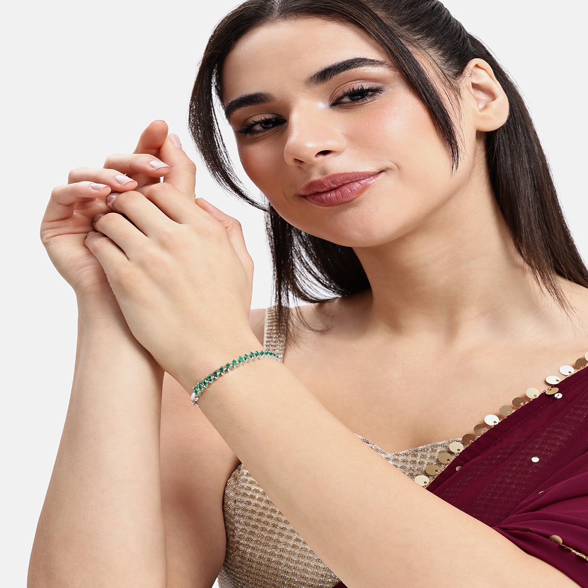 Women Cubic Zirconia Rhodium-Plated Kada Bracelet