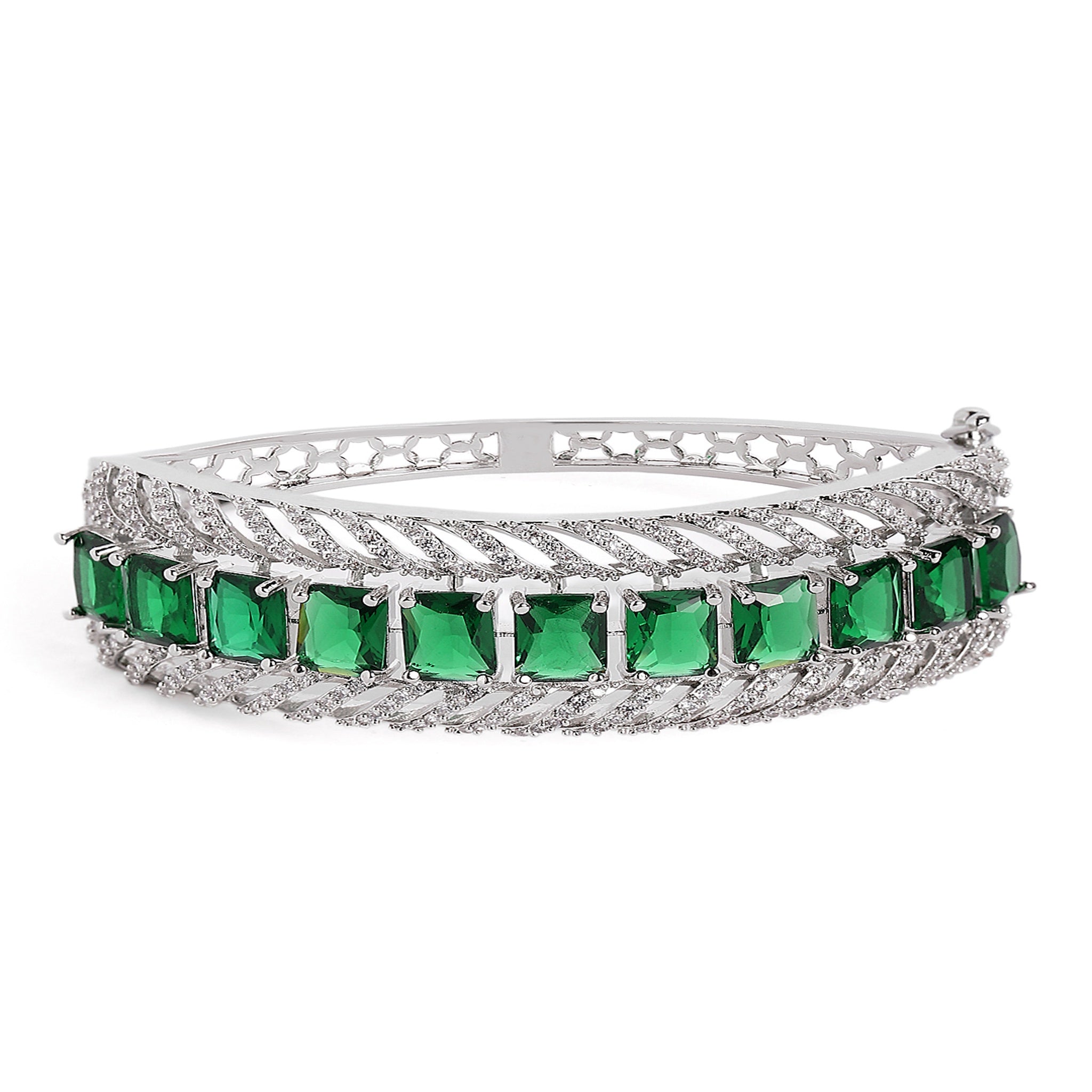 Women Cubic Zirconia Rhodium-Plated Kada Bracelet