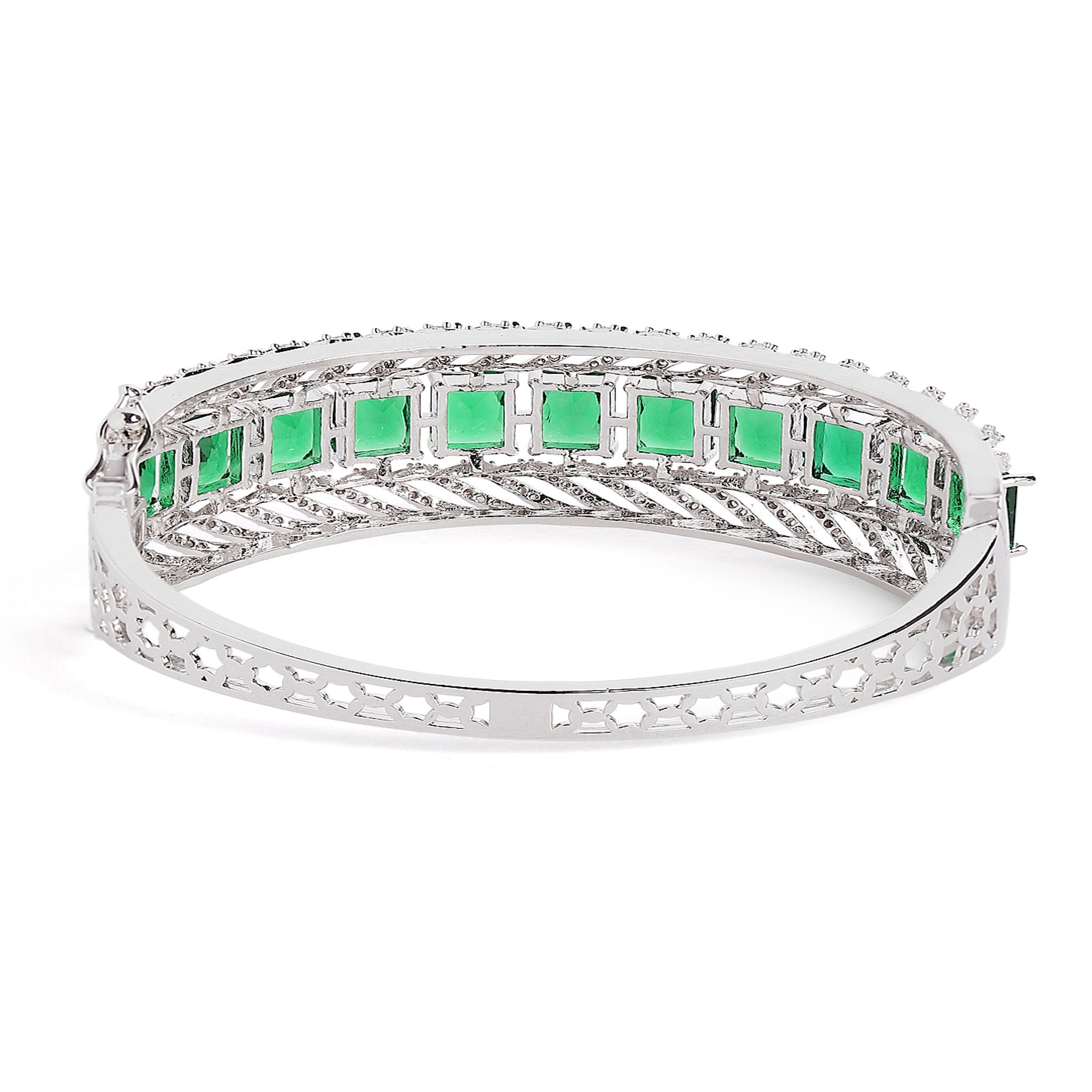 Women Cubic Zirconia Rhodium-Plated Kada Bracelet