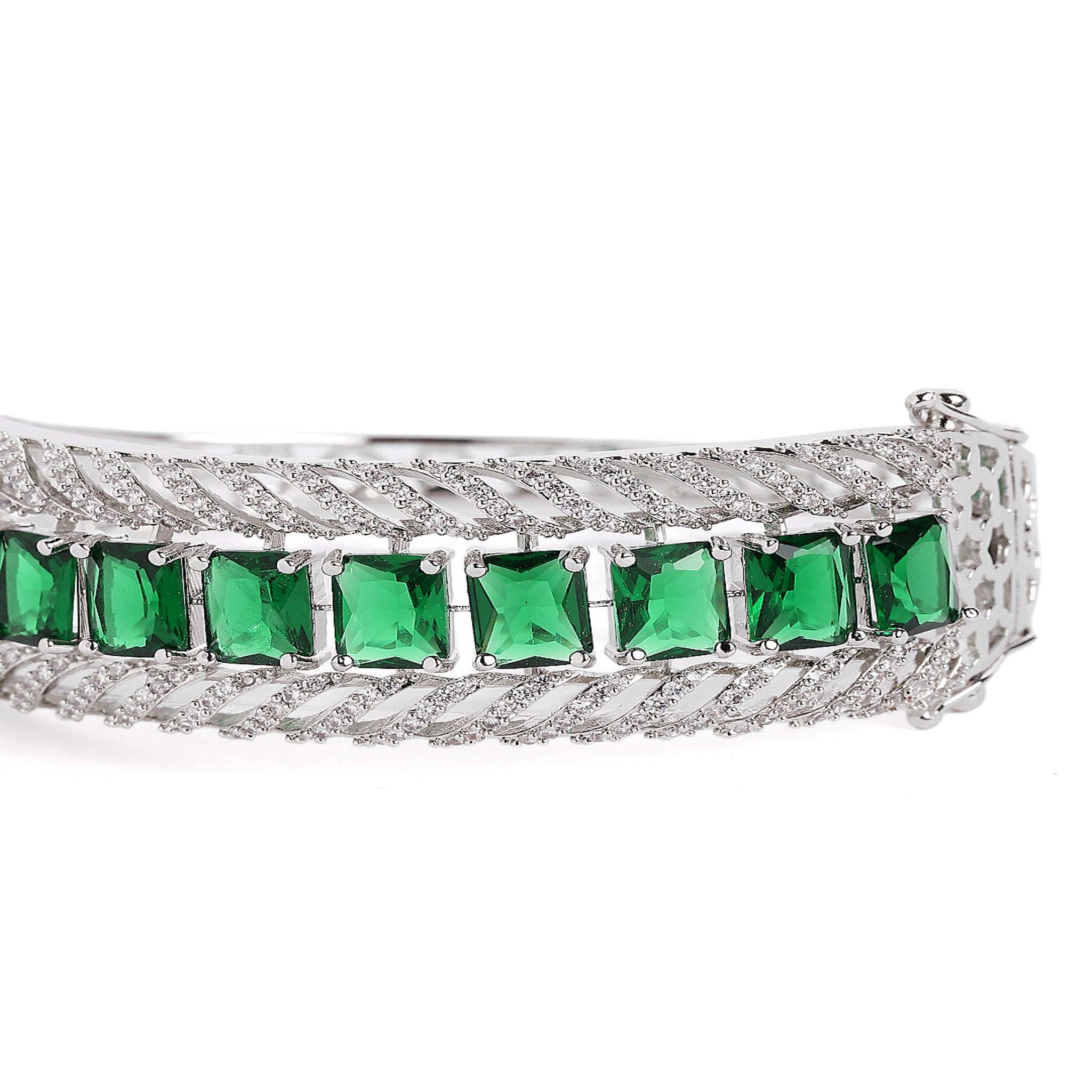 Women Cubic Zirconia Rhodium-Plated Kada Bracelet