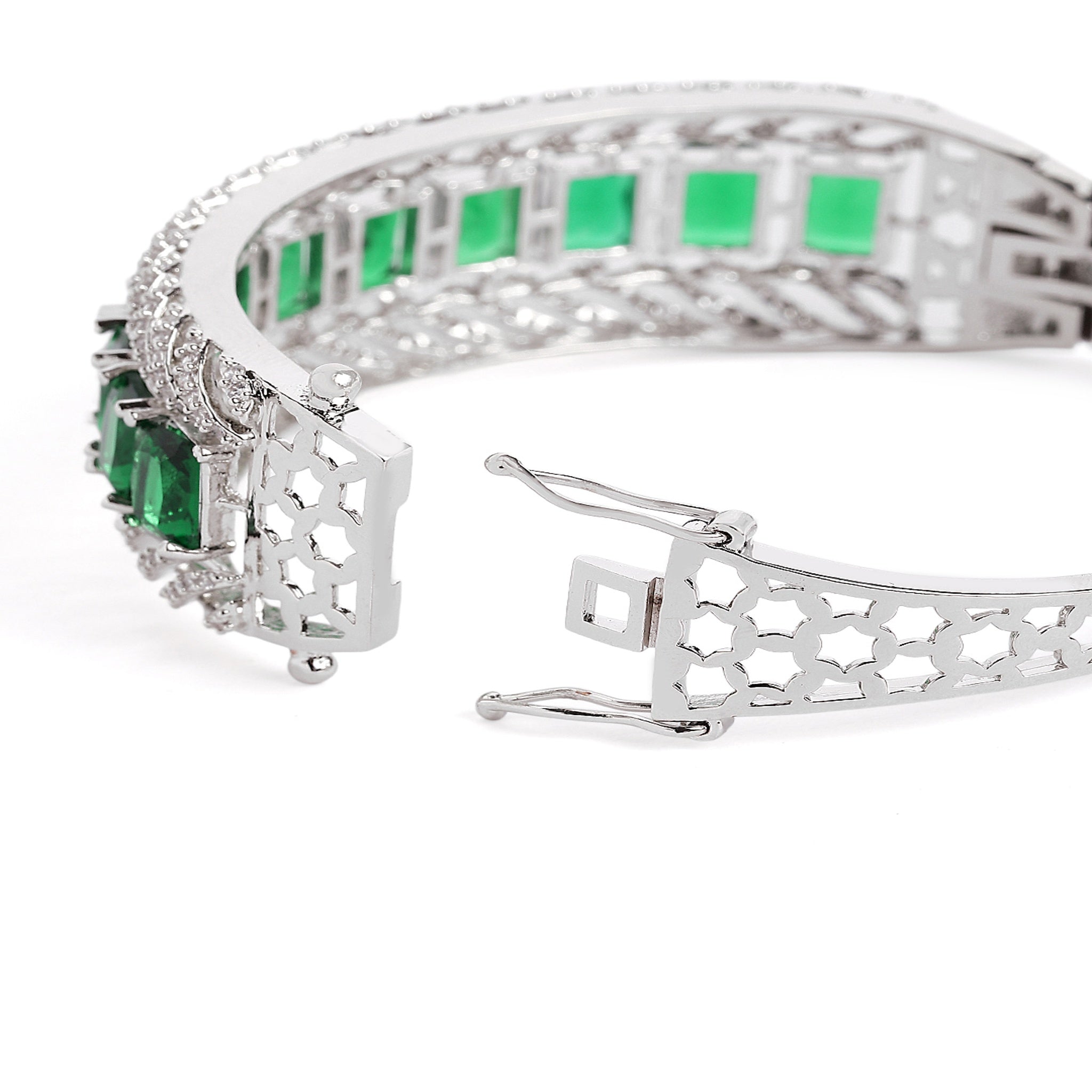 Women Cubic Zirconia Rhodium-Plated Kada Bracelet