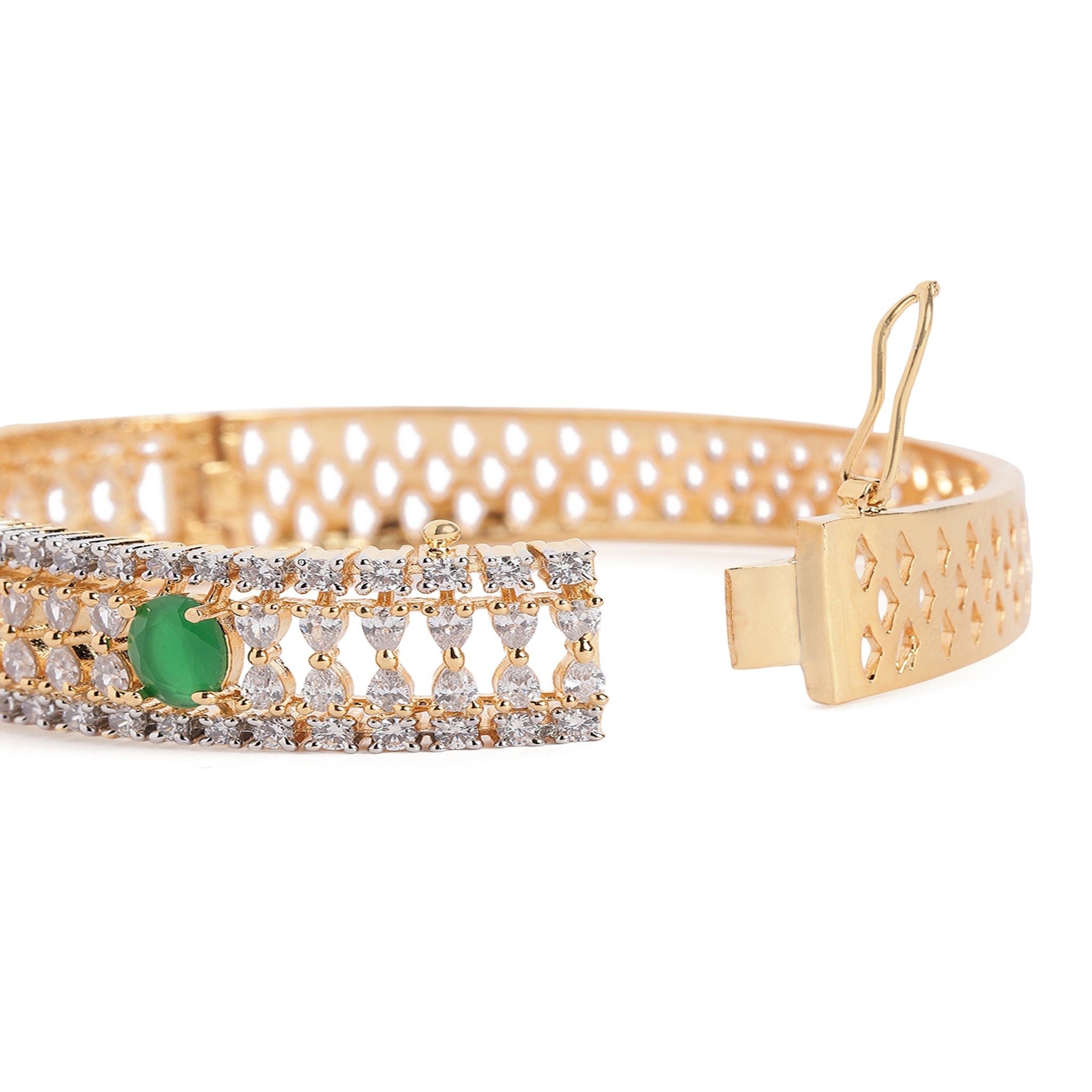 Women Cubic Zirconia Gold-Plated Kada Bracelet