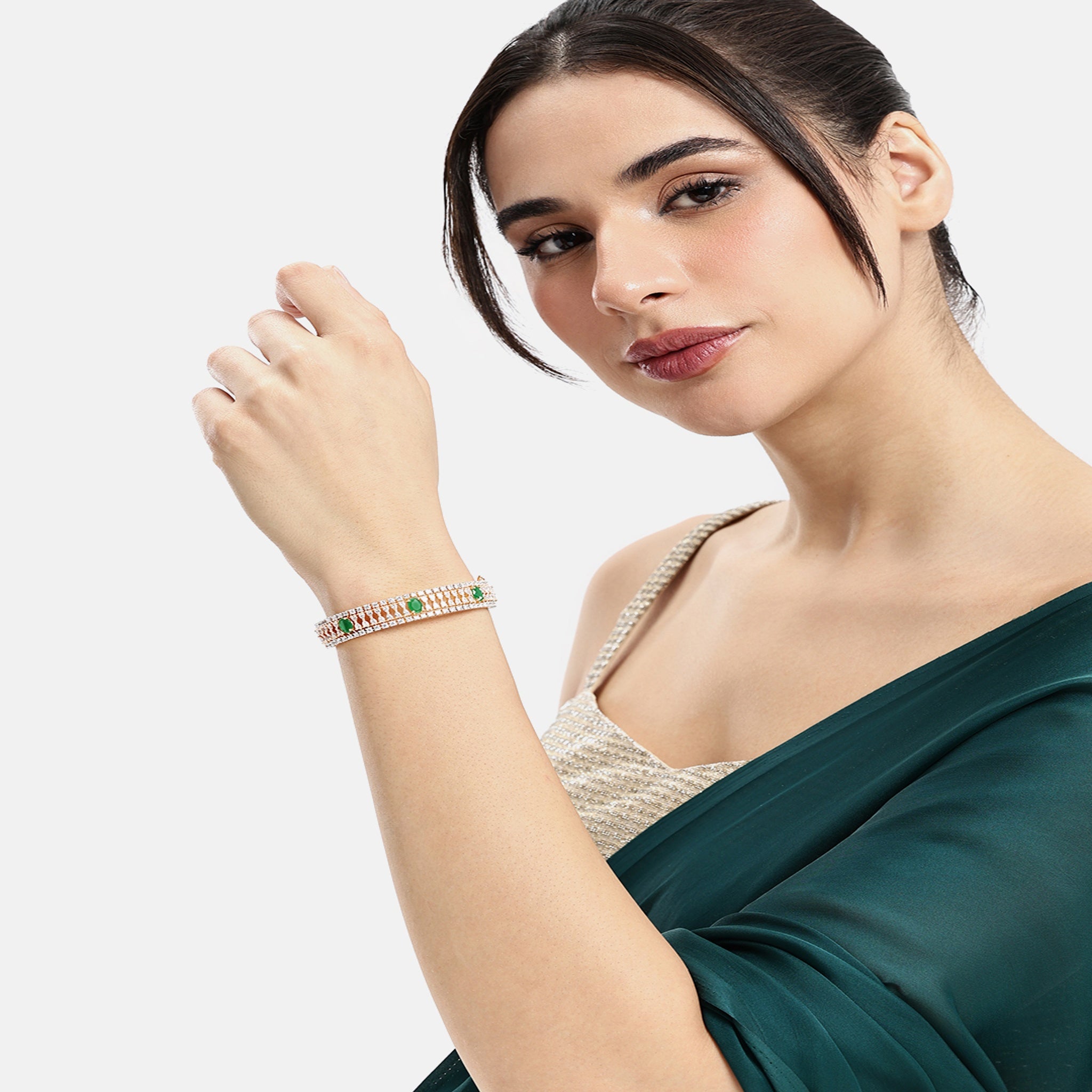 Women Cubic Zirconia Gold-Plated Kada Bracelet