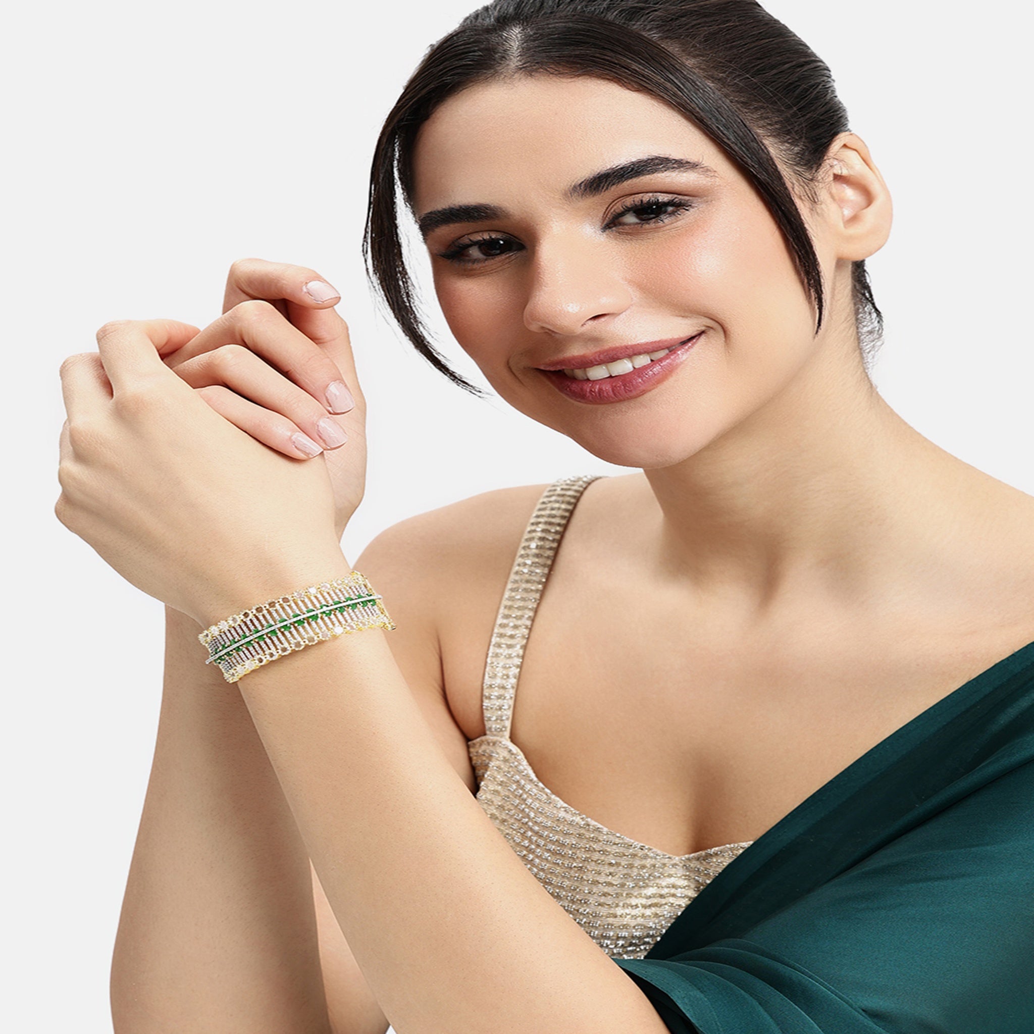Women Cubic Zirconia Gold-Plated Kada Bracelet