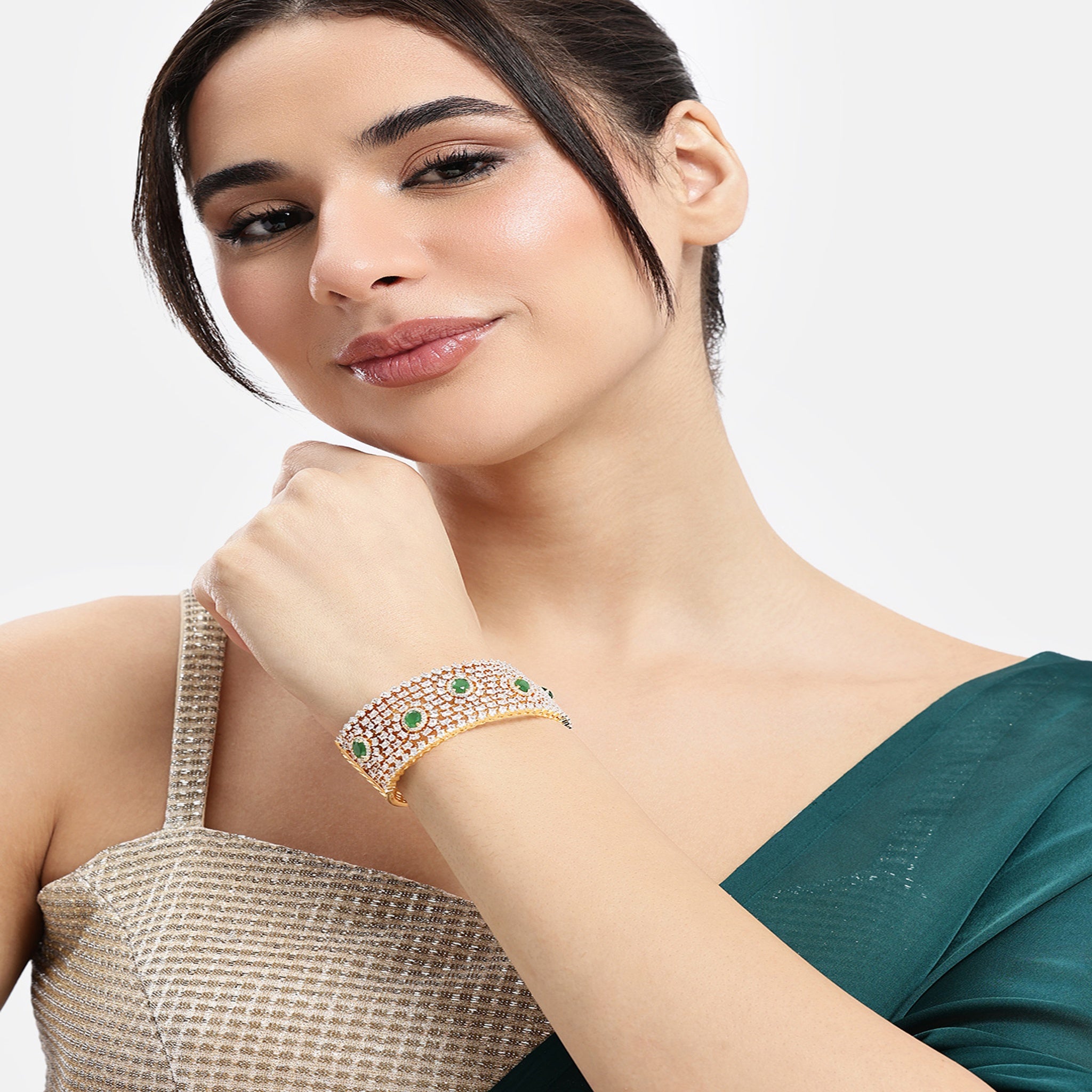 Women Cubic Zirconia Gold-Plated Kada Bracelet