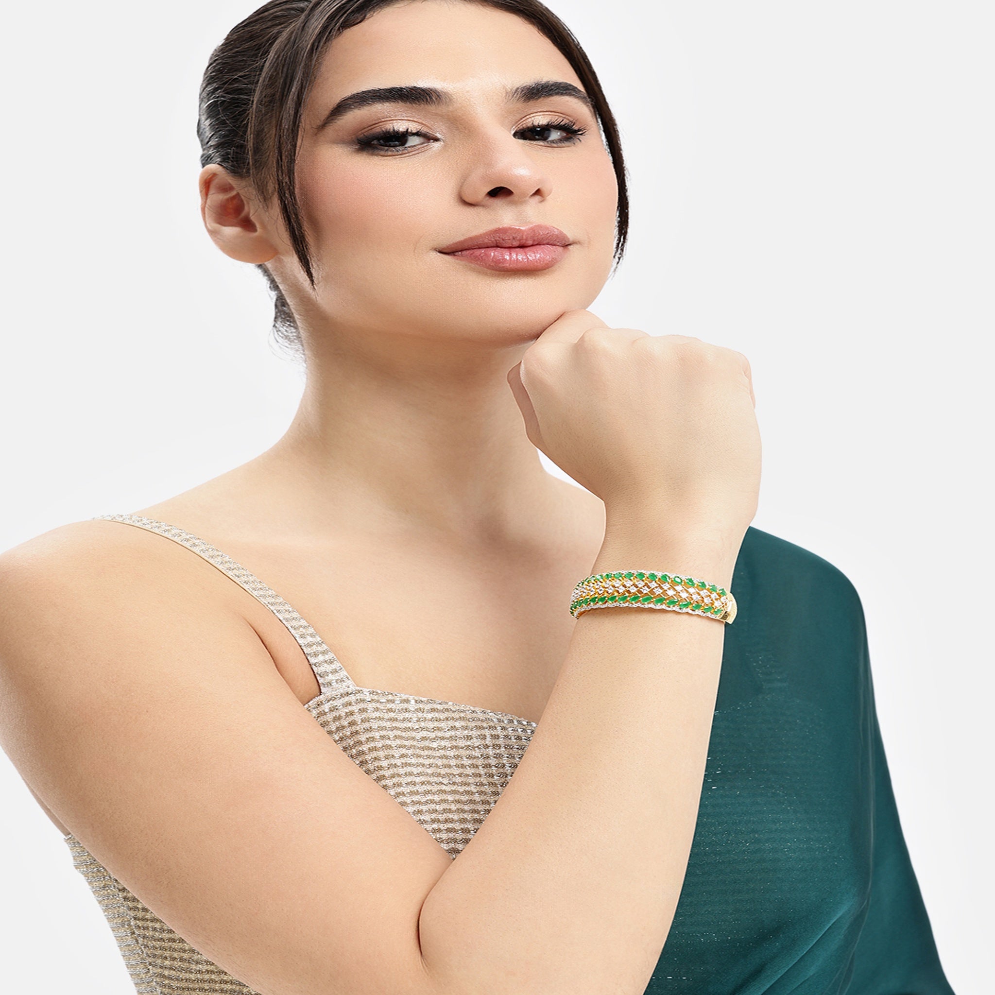 Women Cubic Zirconia Gold-Plated Kada Bracelet