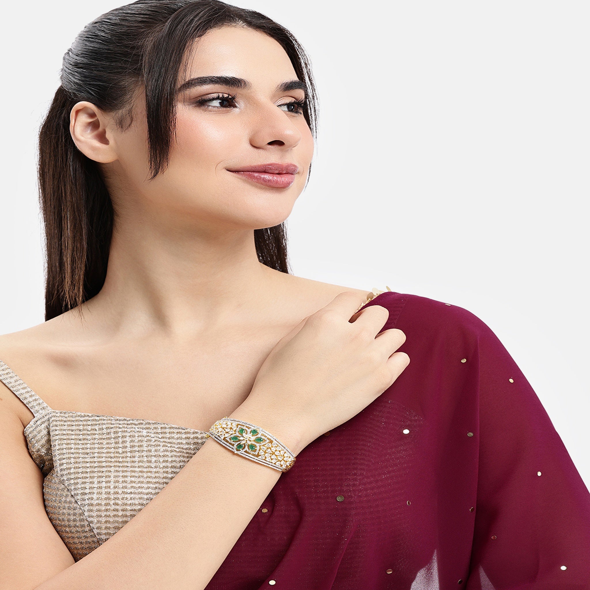 Women Cubic Zirconia Gold-Plated Kada Bracelet
