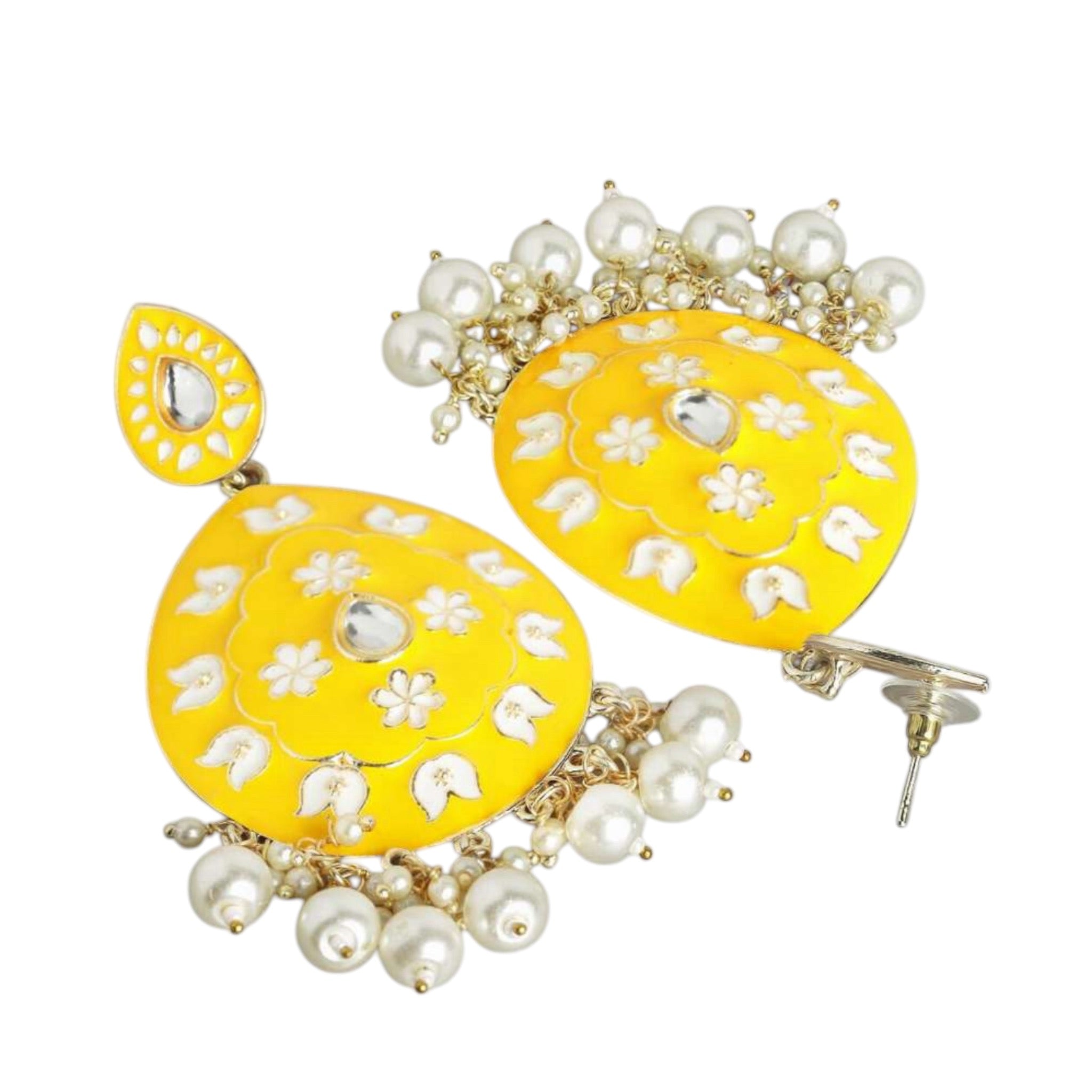 Lavish Giftz 18k Gold Plated Yellow Stone Studded and Enamelled Drop Earrings