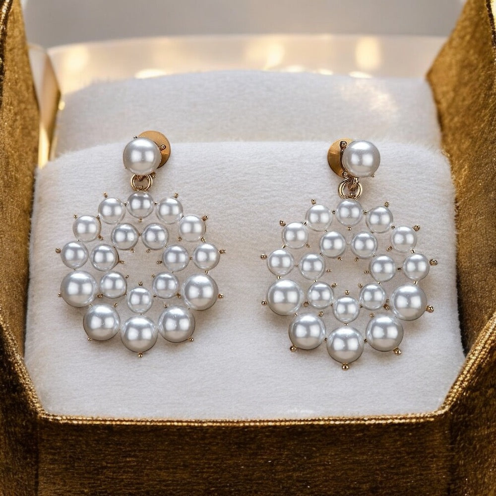Lavish Giftz Gold Plated Timeless Pearl Earrings - White