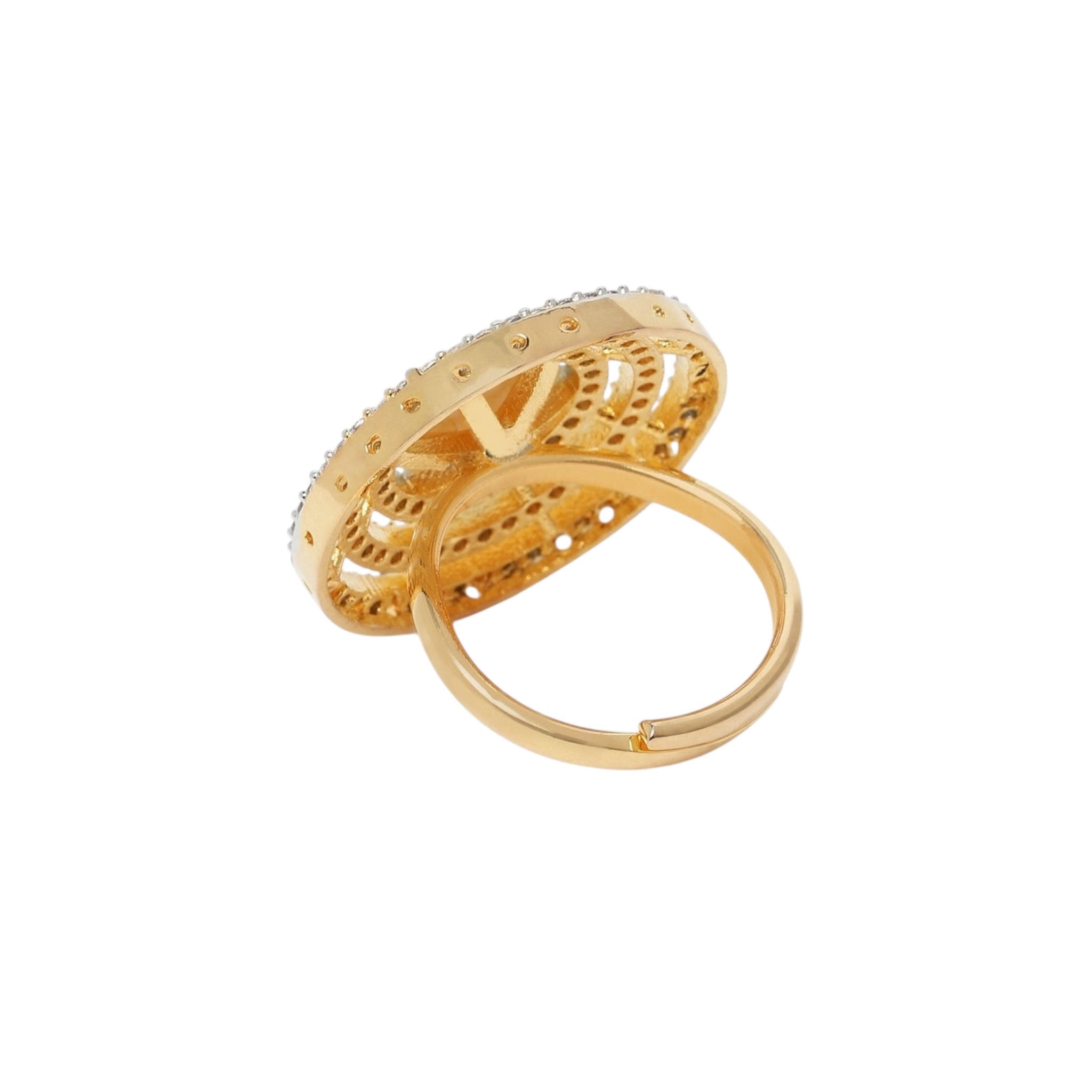 Lavish Giftz Clara Adjustable Cubic Zirconia Pearl Ring with Rhodium 2-Tone Plating