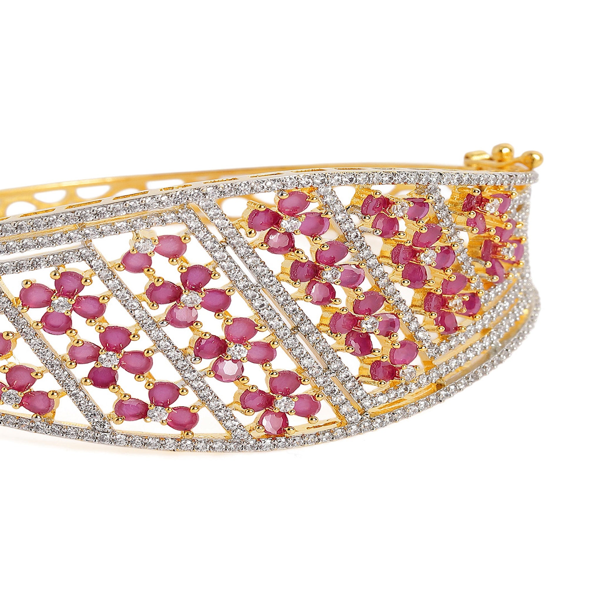 Cubic Zirconia Gold-Plated Kada Bracelet-Ruby