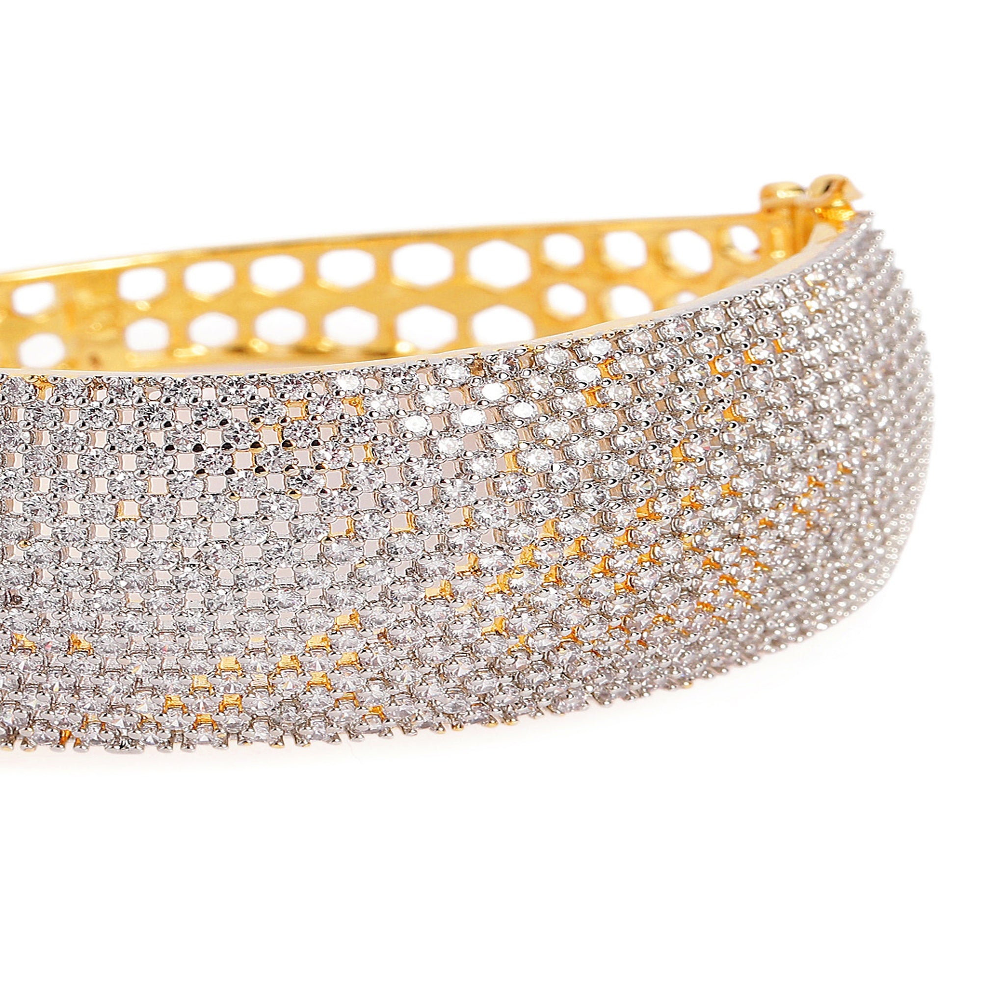Women Cubic Zirconia Gold-Plated Kada Bracelet-2Tone