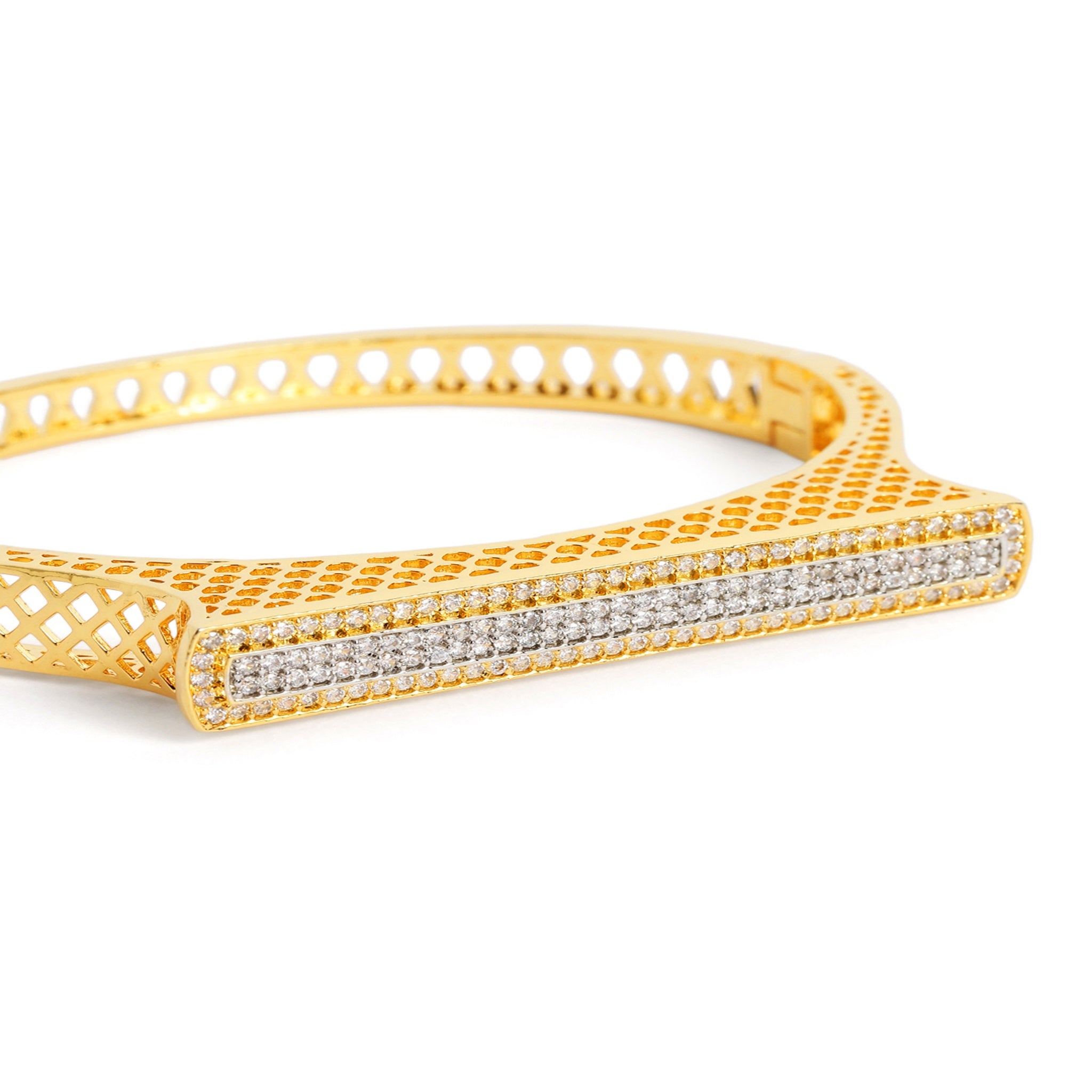 Women Cubic Zirconia Gold-Plated Kada Bracelet-2Tone