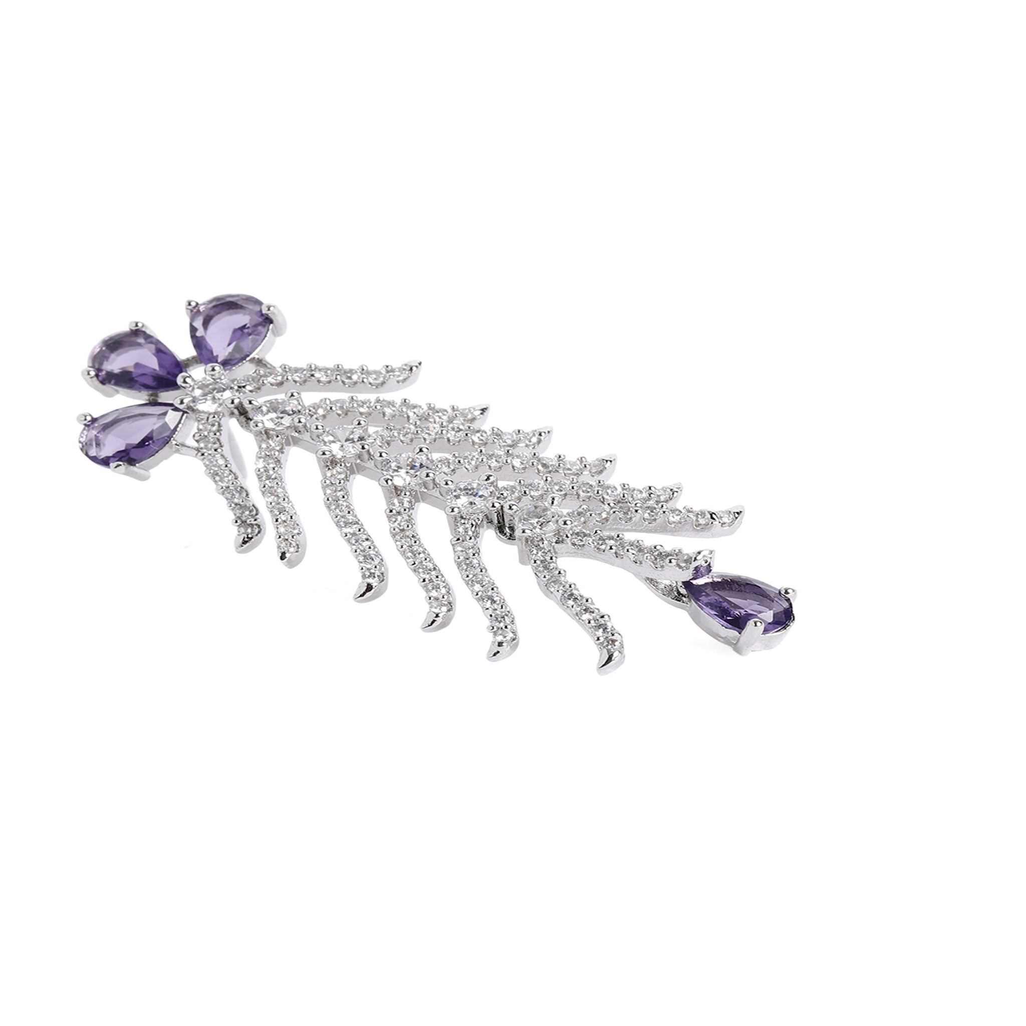 Rhodium-Plated White & Purple AD-Studded Jewellery Set