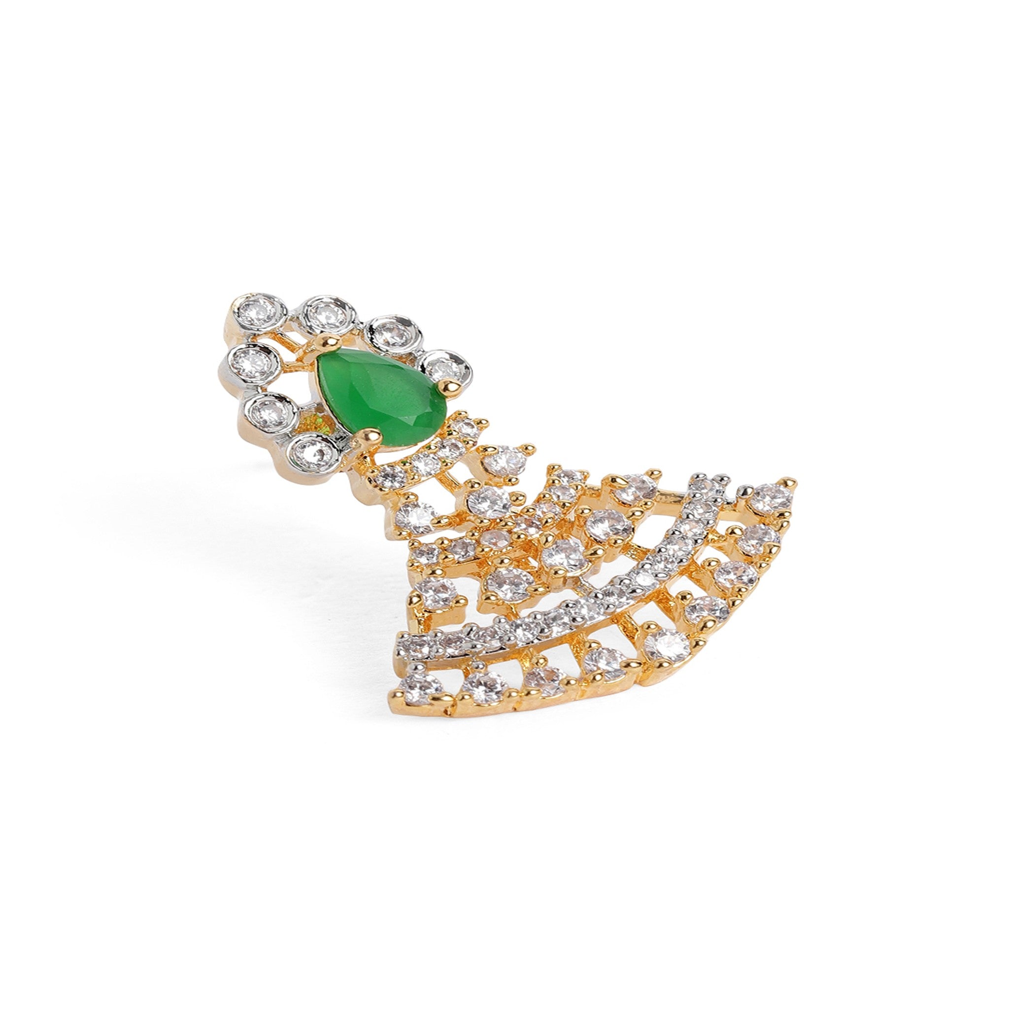 Gold Plated White & Green AD-Studded Jewellery Set