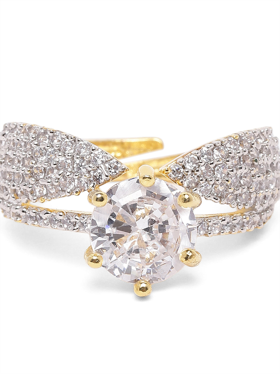 Lavish Giftz Sparkling American Diamond Adjustable Ring with Two-Tone Rhodium Plating