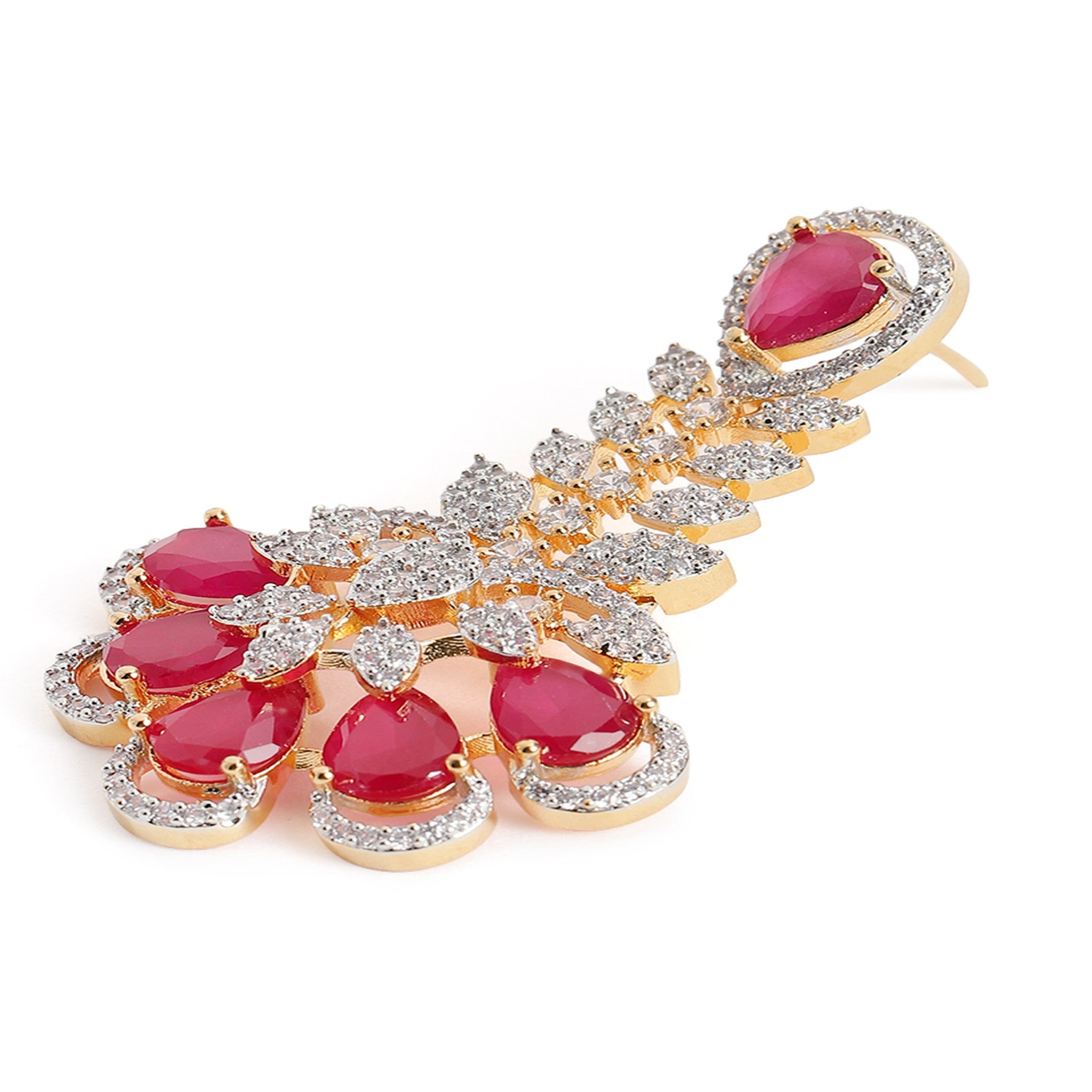 Gold Plated White & Ruby AD-Studded Jewellery Set