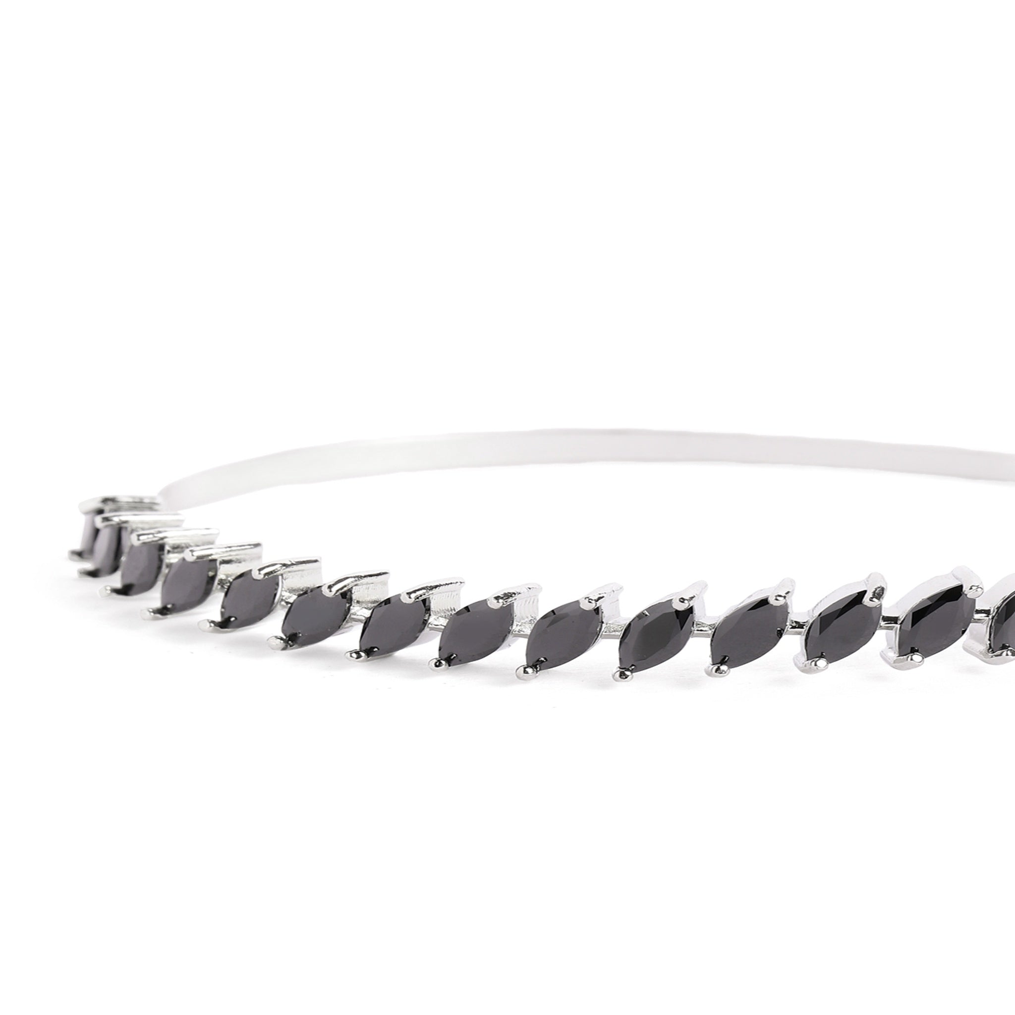 Women Cubic Zirconia Rhodium-Plated Kada Bracelet-Black