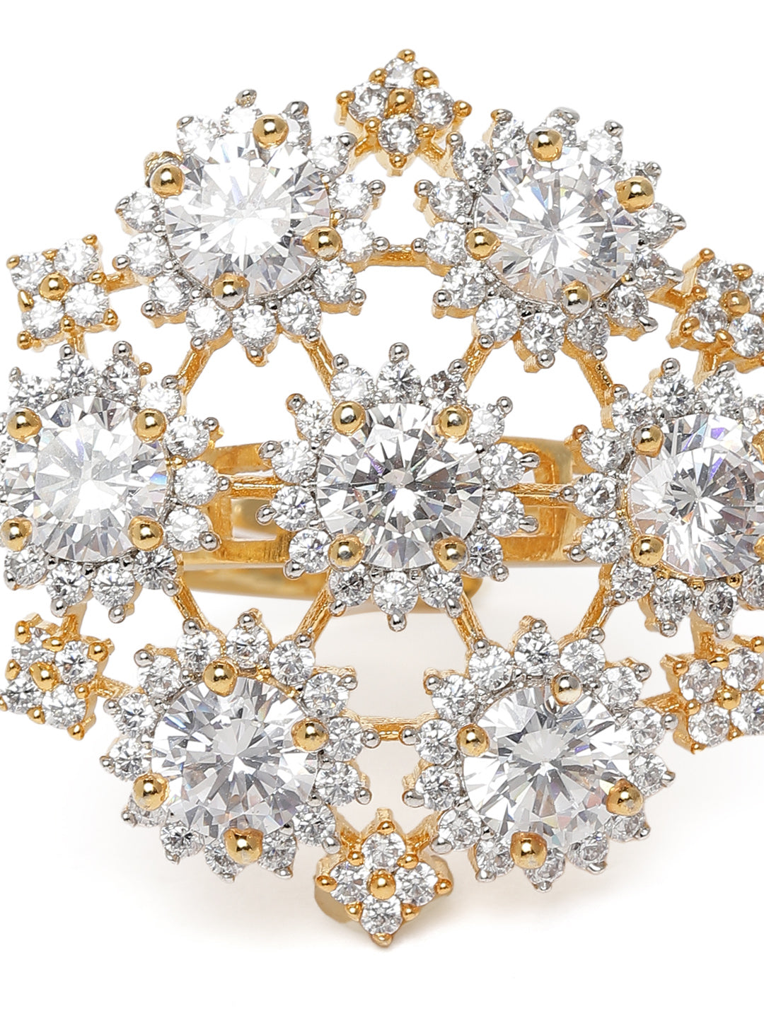 Lavish Giftz Gold Plated Selena Adjustable Cubic Zirconia Classic Statement Ring