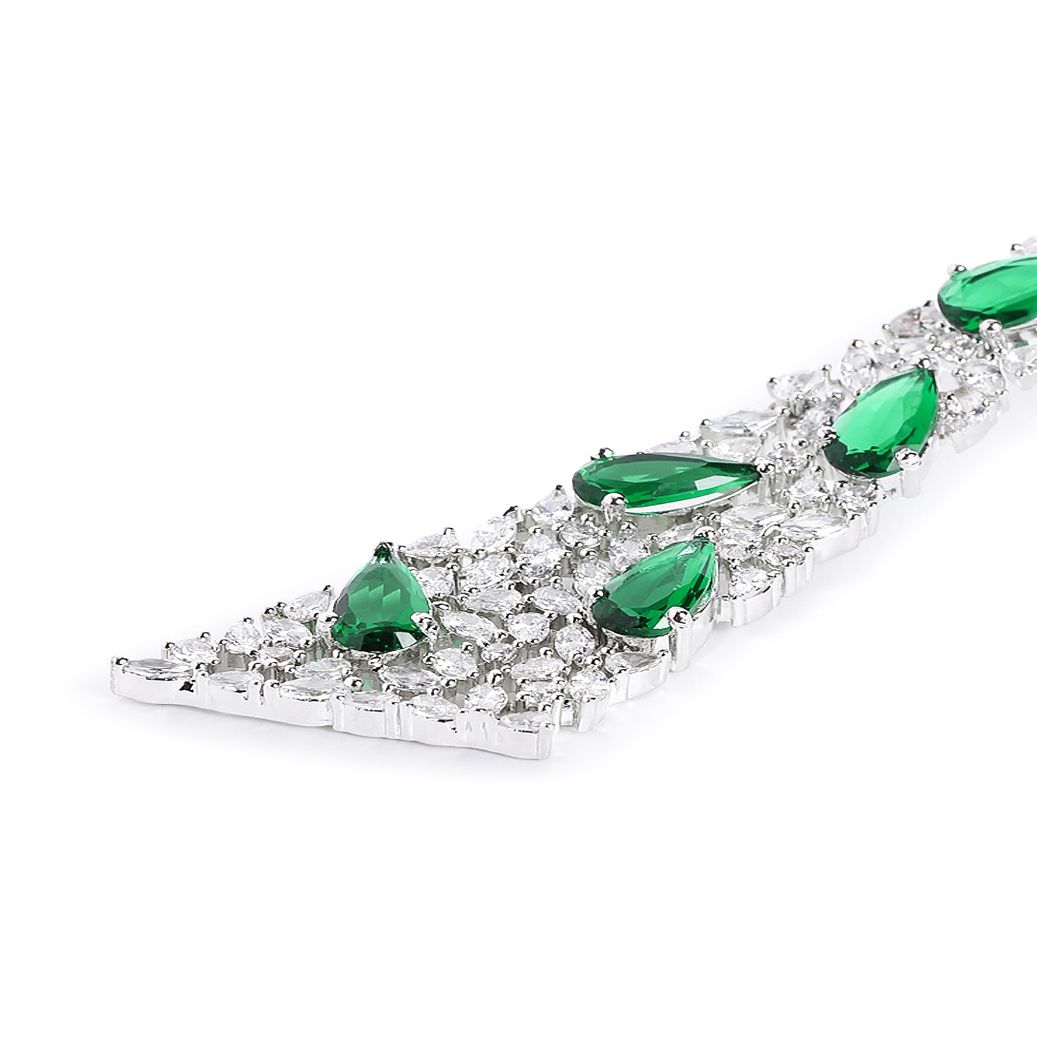 Silver-Toned American Diamonds Green Drop Earrings