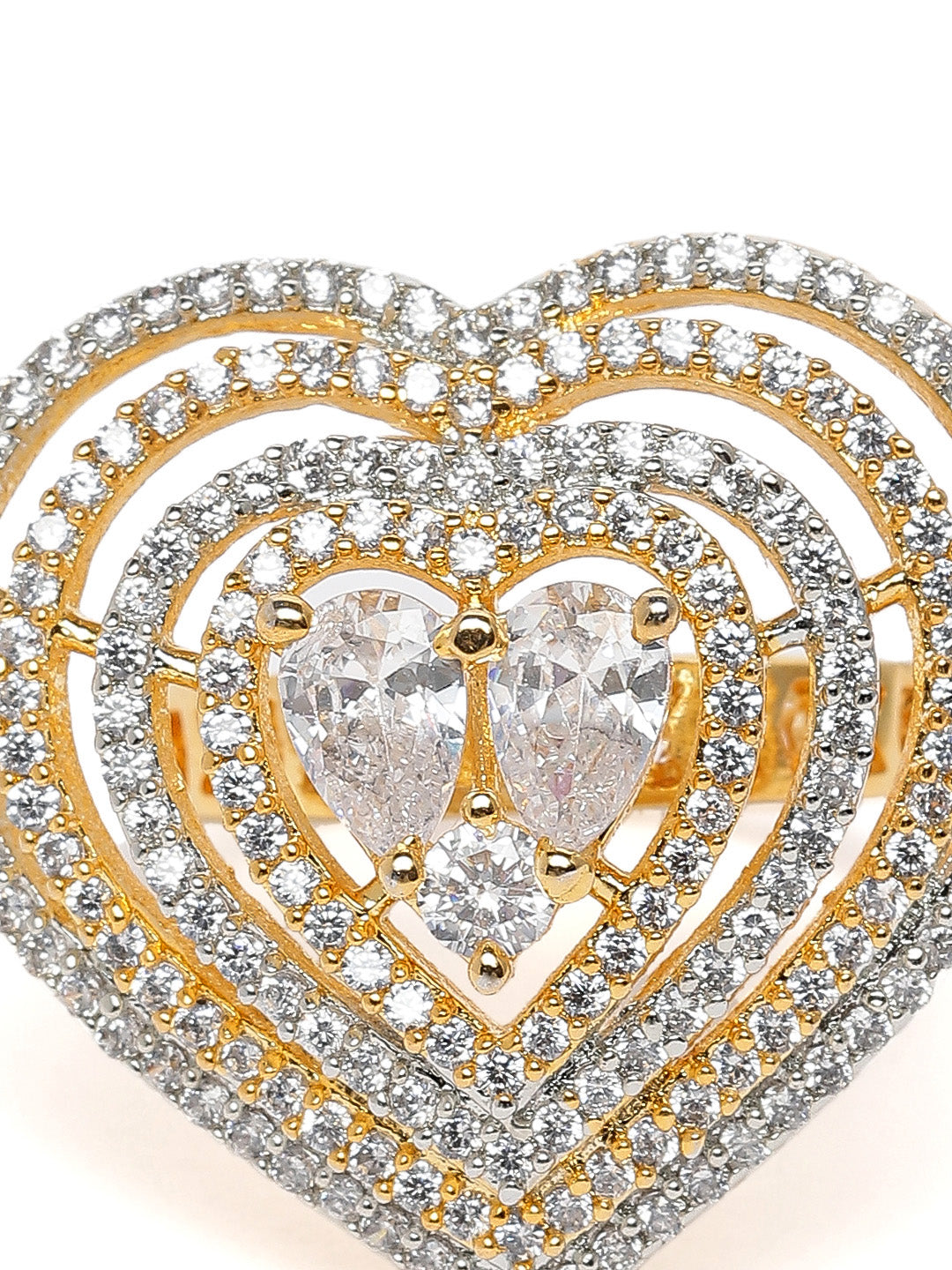 Lavish Giftz Heart-Shaped American Diamond Adjustable Ring with Two-Tone Rhodium Plating