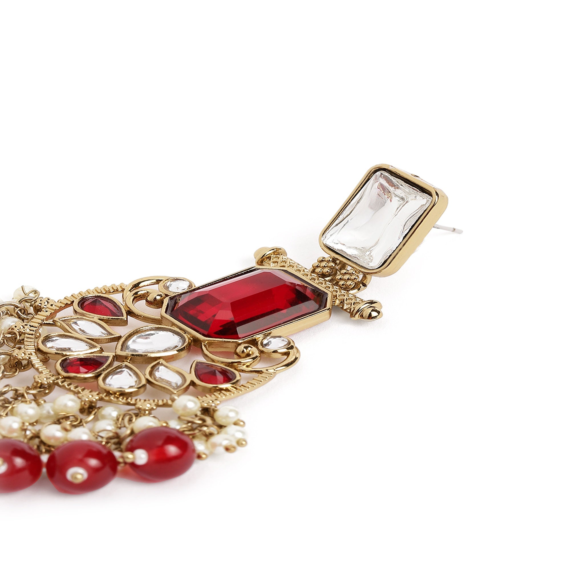 Gold Plated Maroon Chandbali Earrings