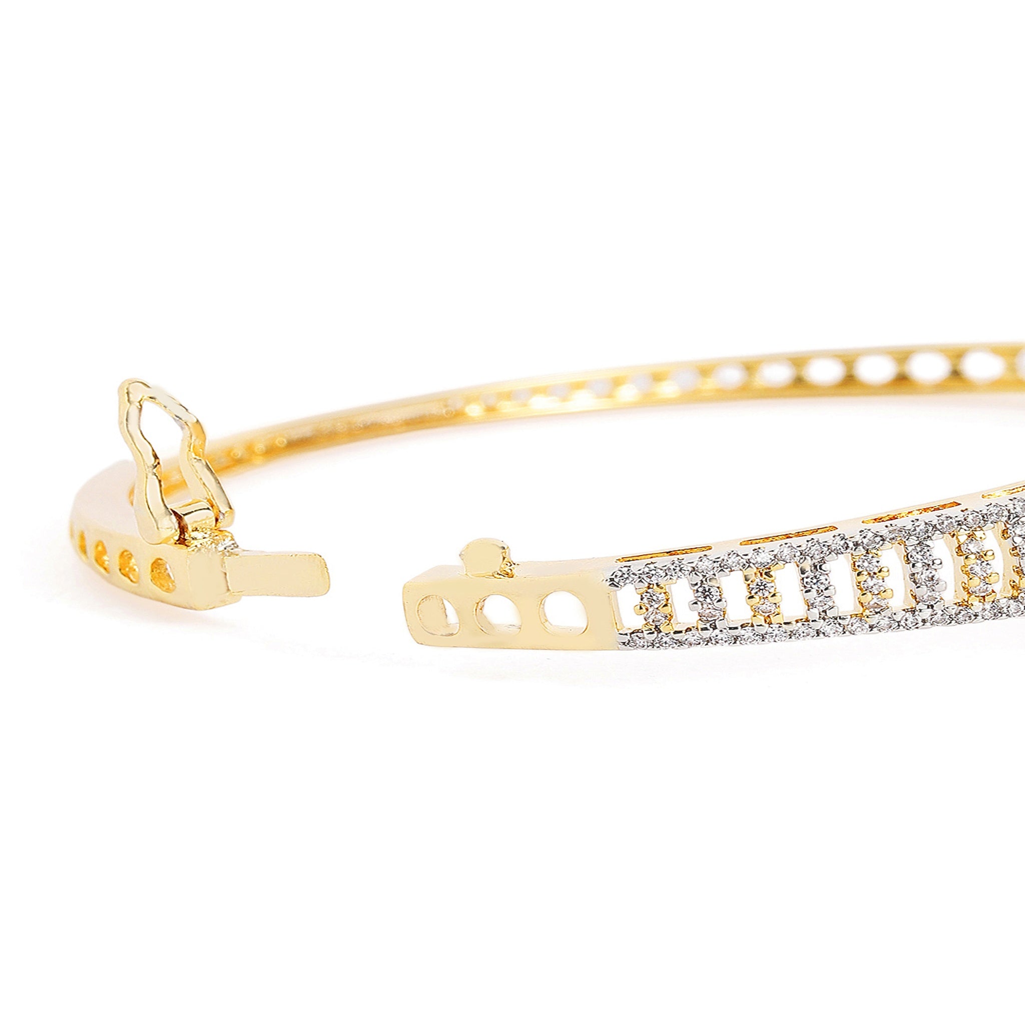 Women Gold-Plated Cubic Zirconia Studded Kada Bracelet-Pink