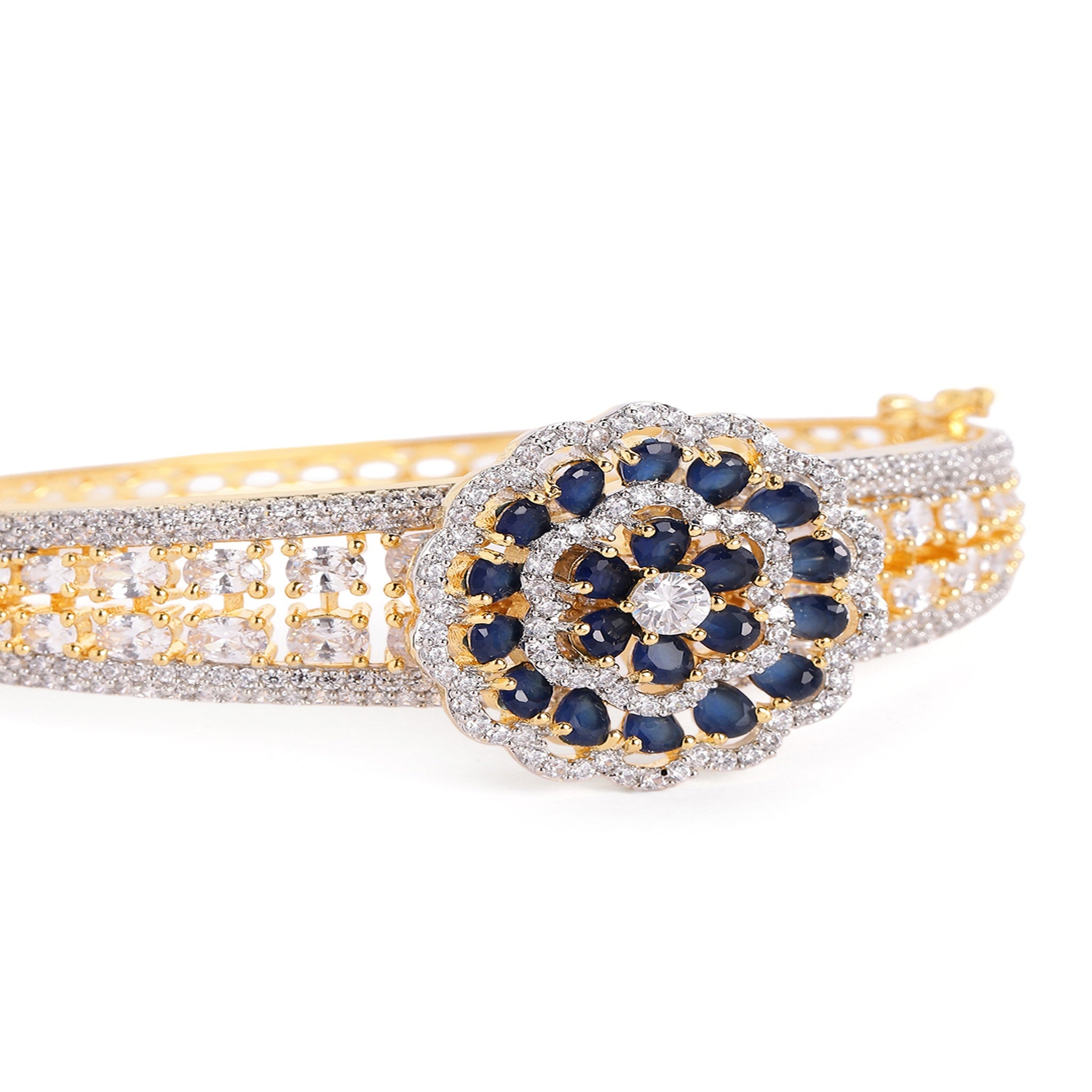 Women Cubic Zirconia Gold-Plated Kada Bracelet-Blue
