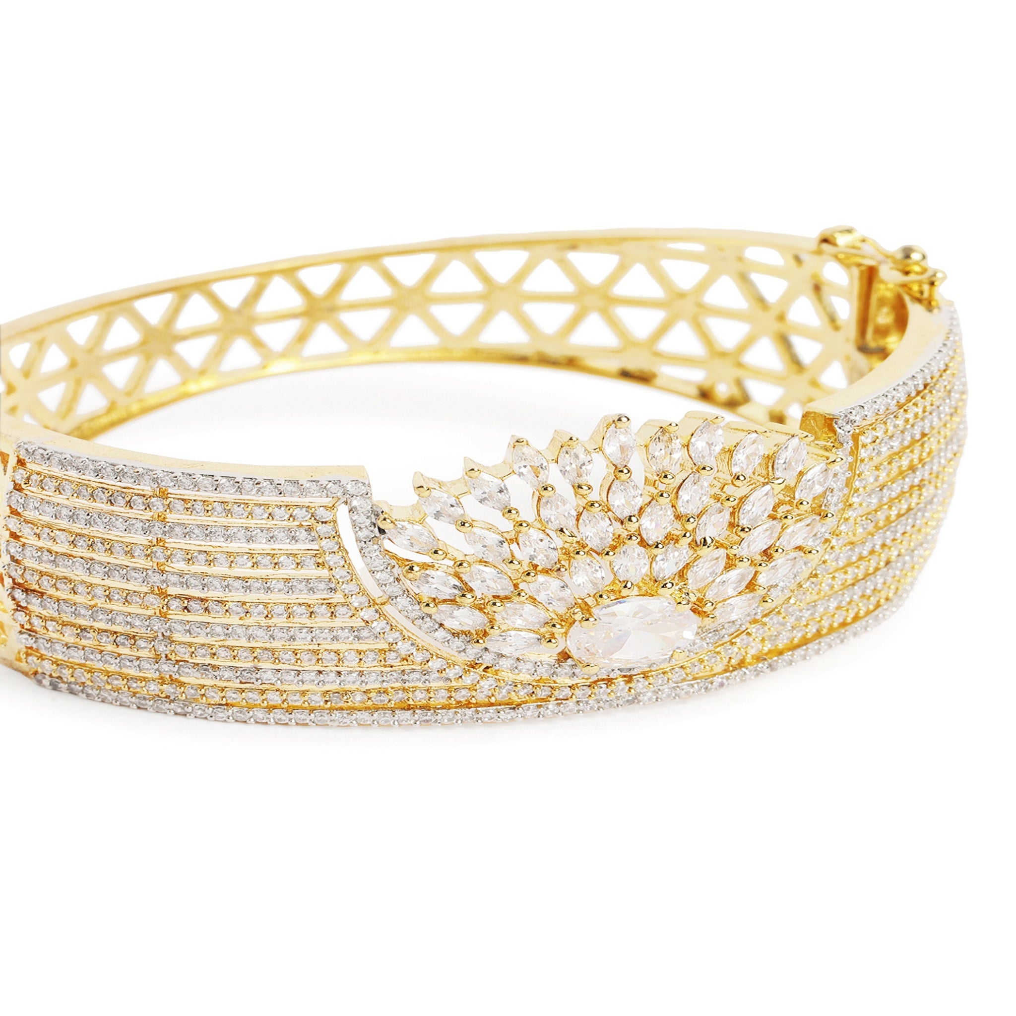 Women Cubic Zirconia Gold-Plated Kada Bracelet-White