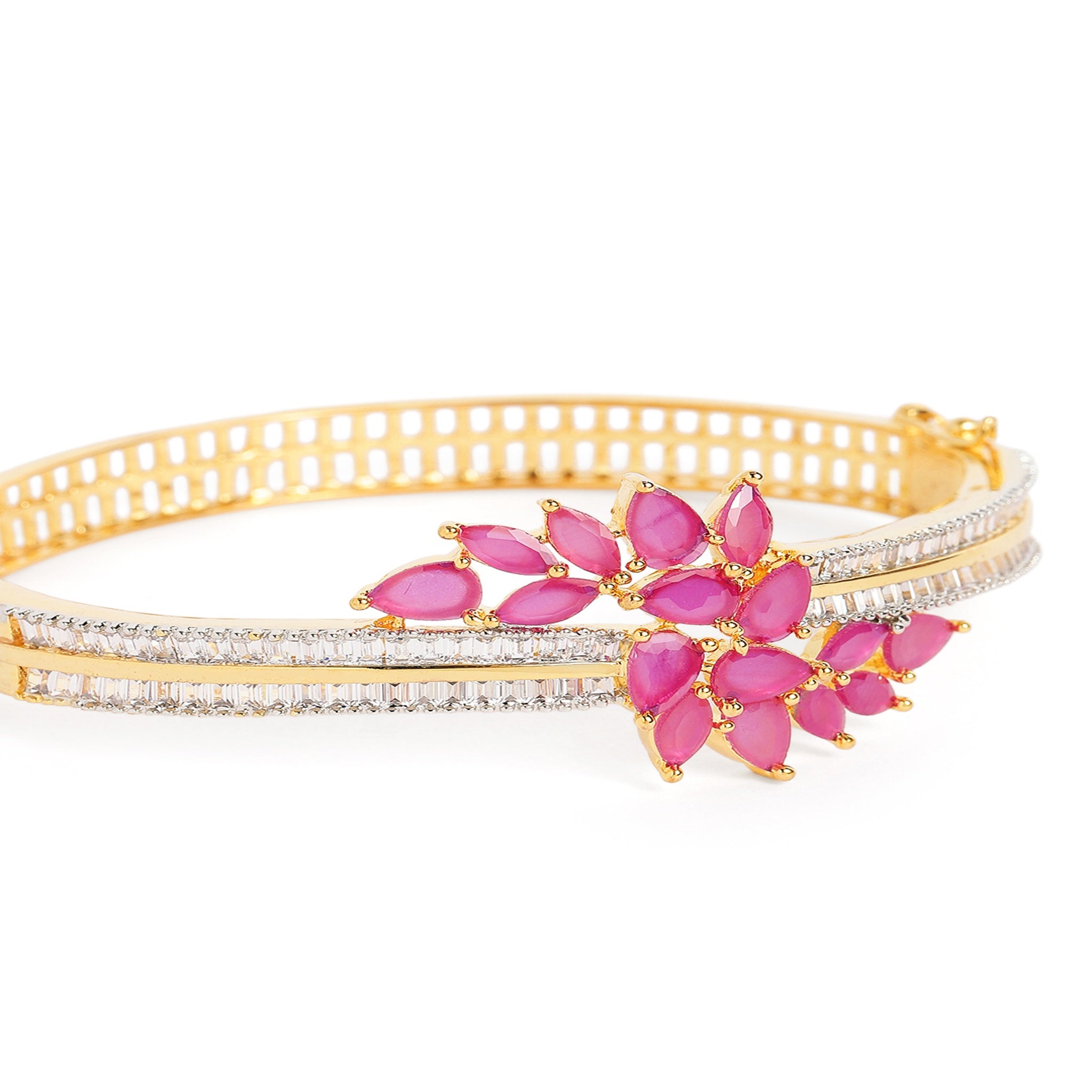 Women Cubic Zirconia Gold-Plated Kada Bracelet-Ruby