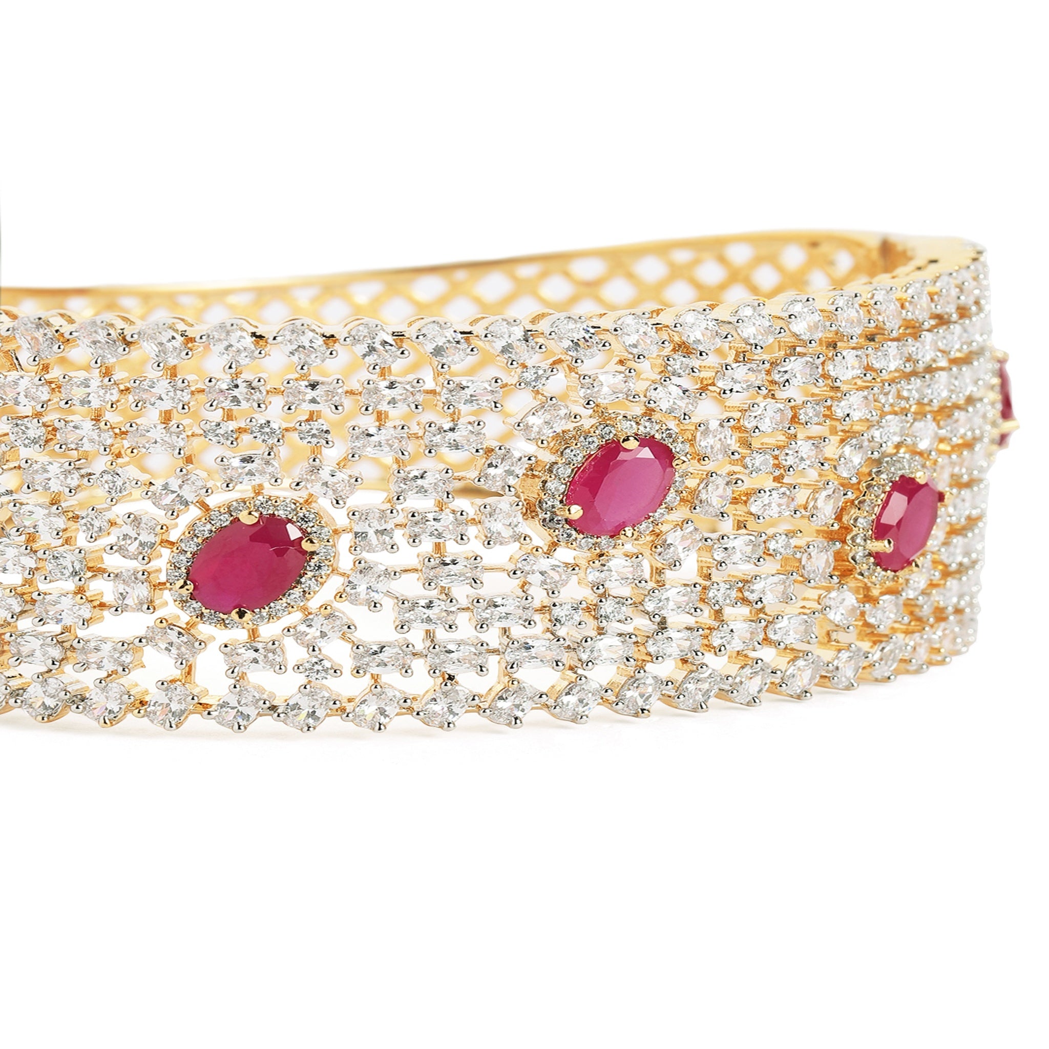 Women Cubic Zirconia Gold-Plated Kada Bracelet-Ruby