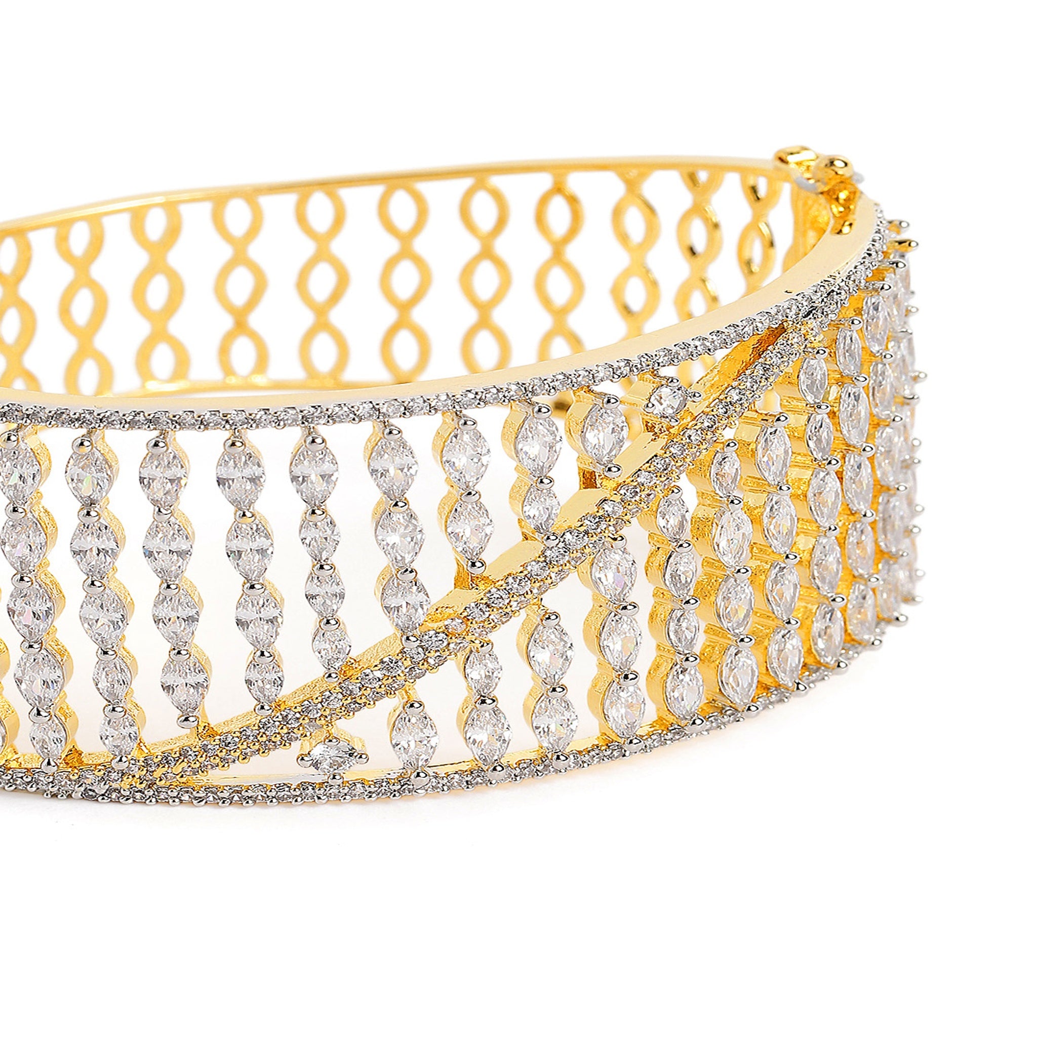 Women Cubic Zirconia Gold-Plated Kada Bracelet-2Tone