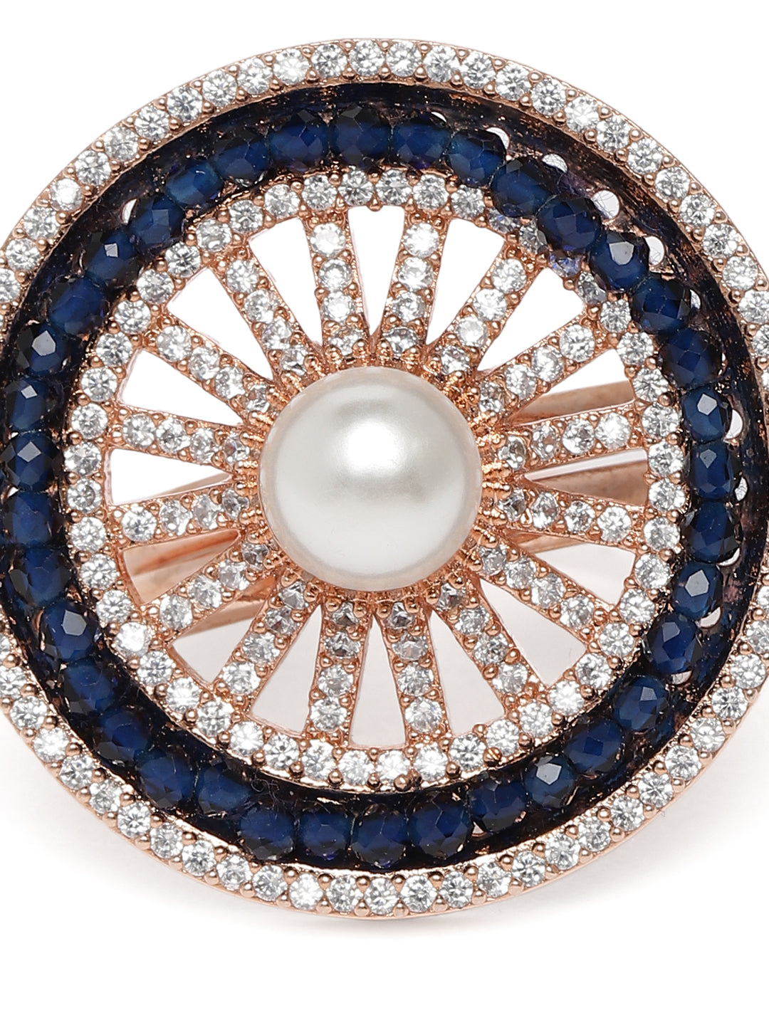 Lavish Giftz Empress Adjustable Ring With Rose Gold Plating - Blue