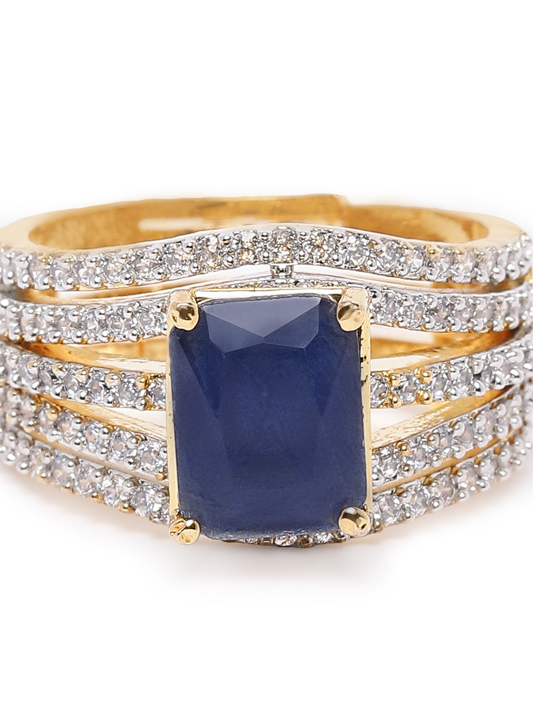 Lavish Giftz Radiant Blue Stone Cubic Zirconia Two-Tone Adjustable Ring