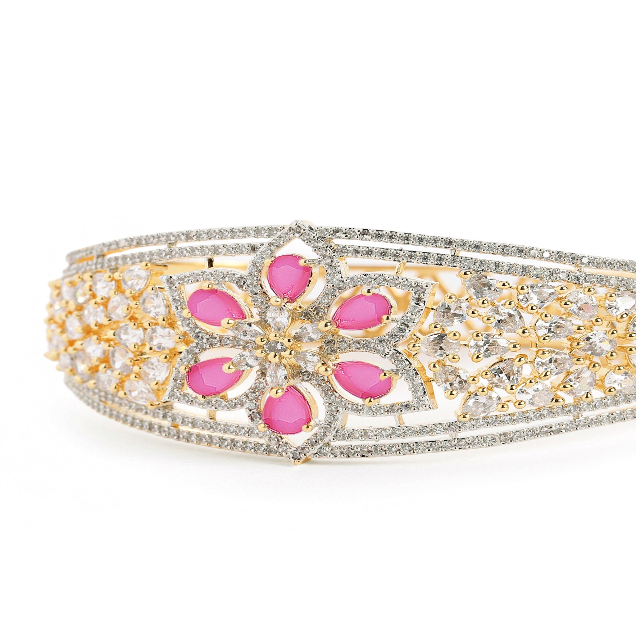 Women Cubic Zirconia Gold-Plated Kada Bracelet-Ruby