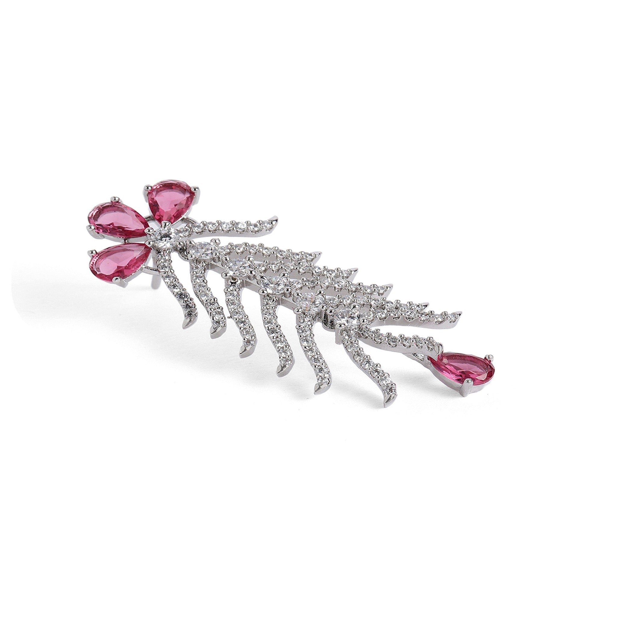 Rhodium-Plated White & Rani AD-Studded Jewellery Set