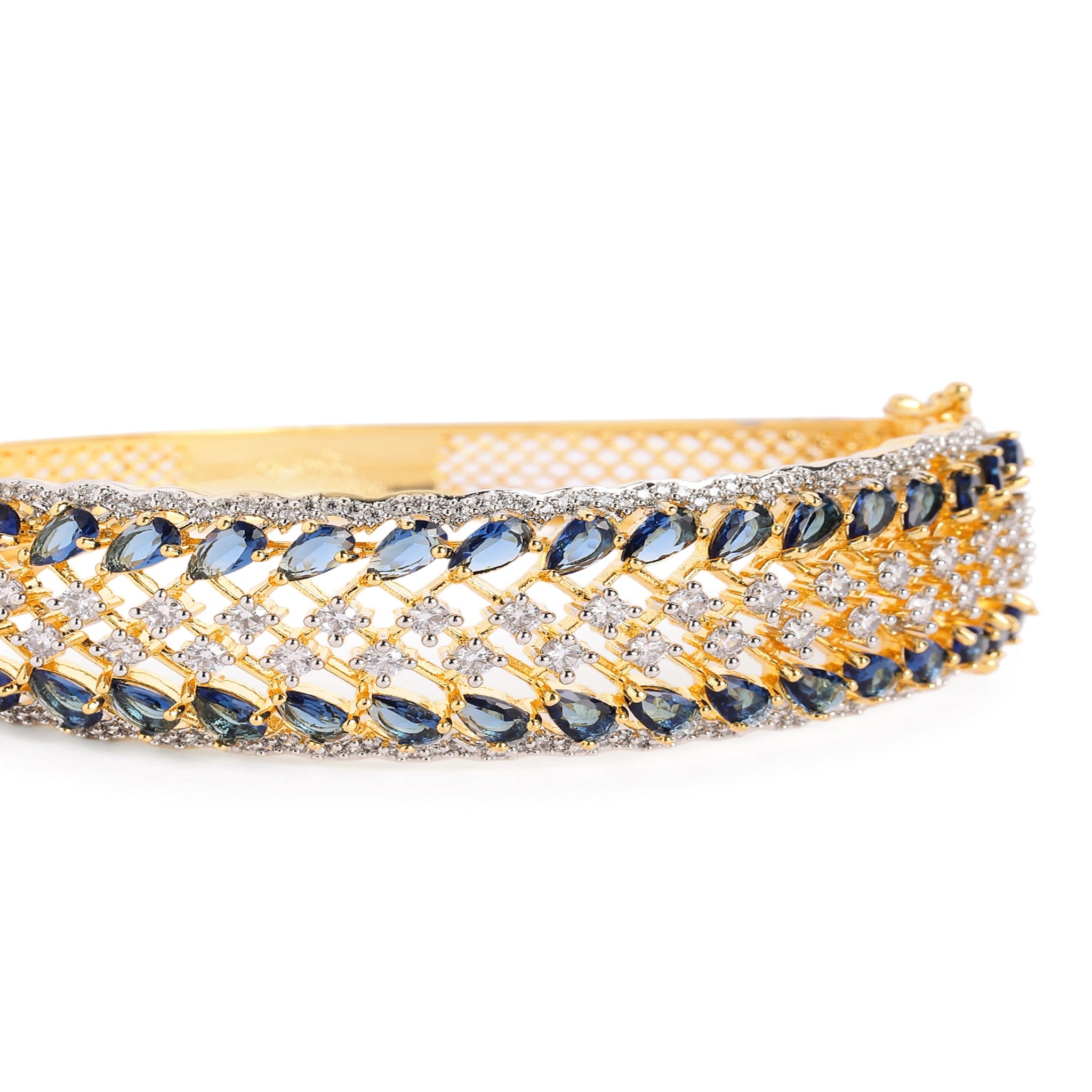 Women Cubic Zirconia Gold-Plated Kada Bracelet-Blue