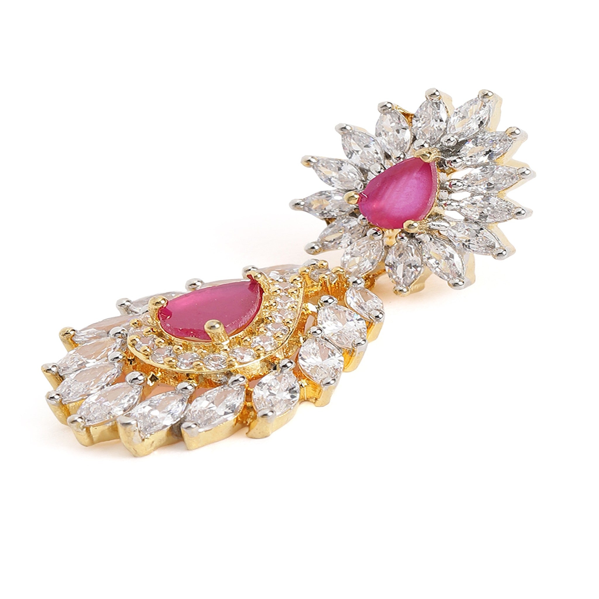 Gold Plated Ruby Pink AD-Studded Jewellery Set