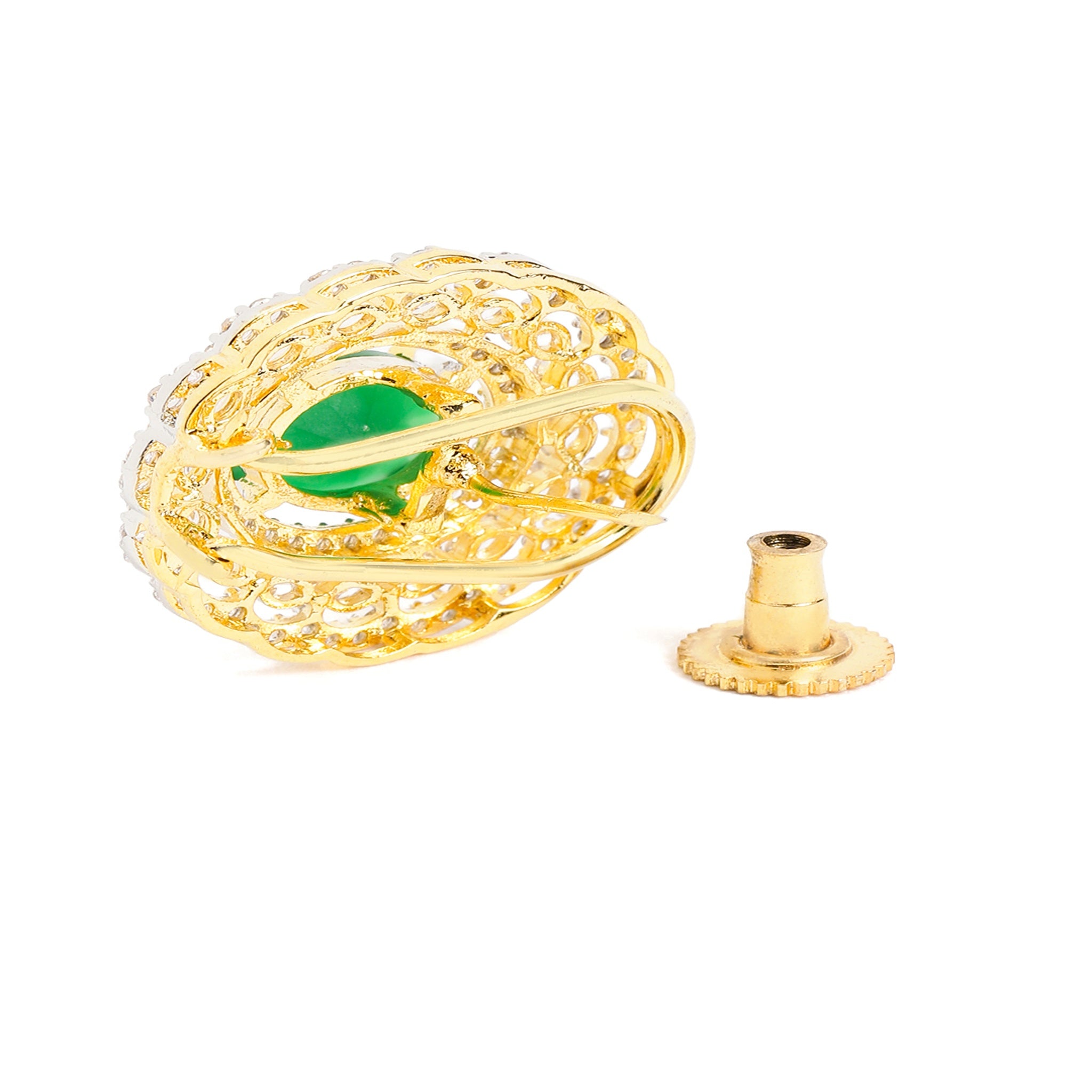 Gold Plated Green American Diamond Stud Earrings