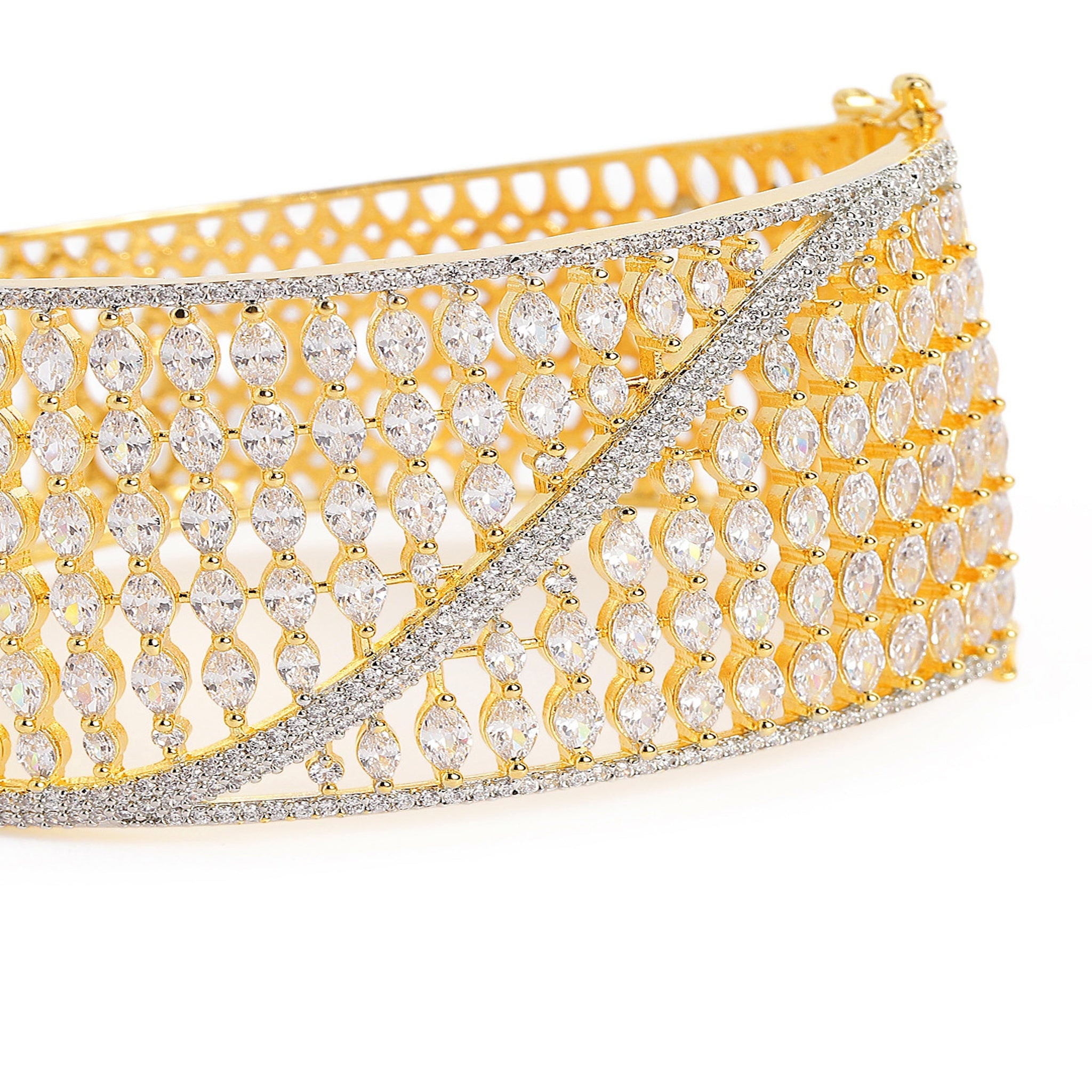 Women Cubic Zirconia Gold-Plated Kada Bracelet 2Tone-2Tone