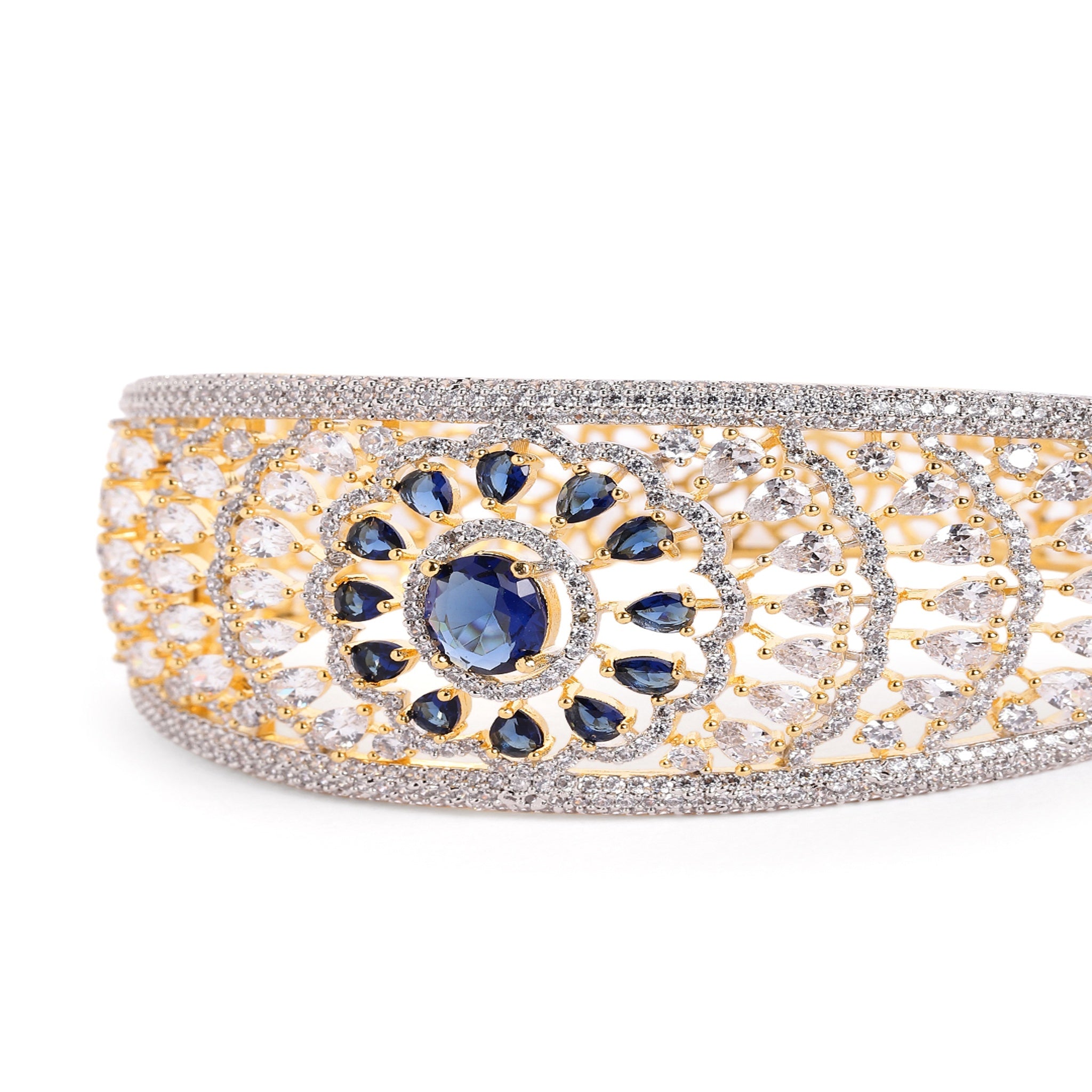 Women Cubic Zirconia Gold-Plated Kada Bracelet-Blue